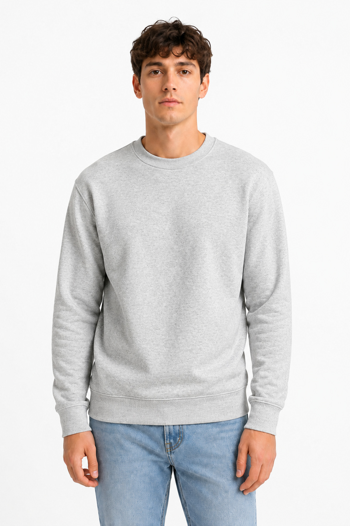 Unisex Gri Bisiklet Yaka Basic Sweatshirt Regular Fit Uzun Kollu Gri · Fotoğraf 8