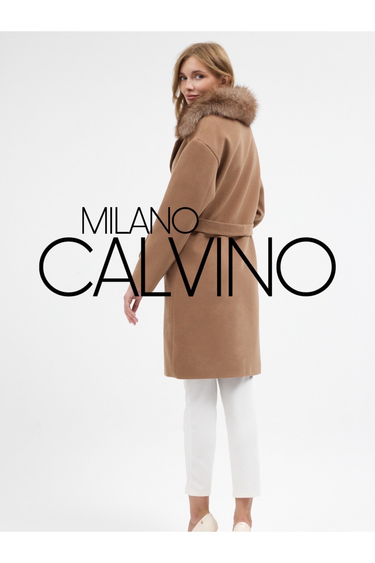 Milano Calvino CASH MEDIO, KAŞMİR KAŞE KÜRK YAKALI KEMERLİ PALTO görsel 4