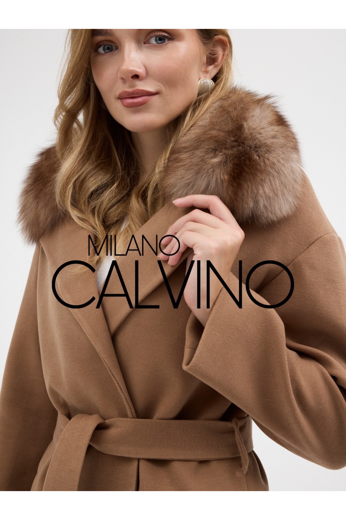 Milano Calvino CASH MEDIO, KAŞMİR KAŞE KÜRK YAKALI KEMERLİ PALTO görsel 3