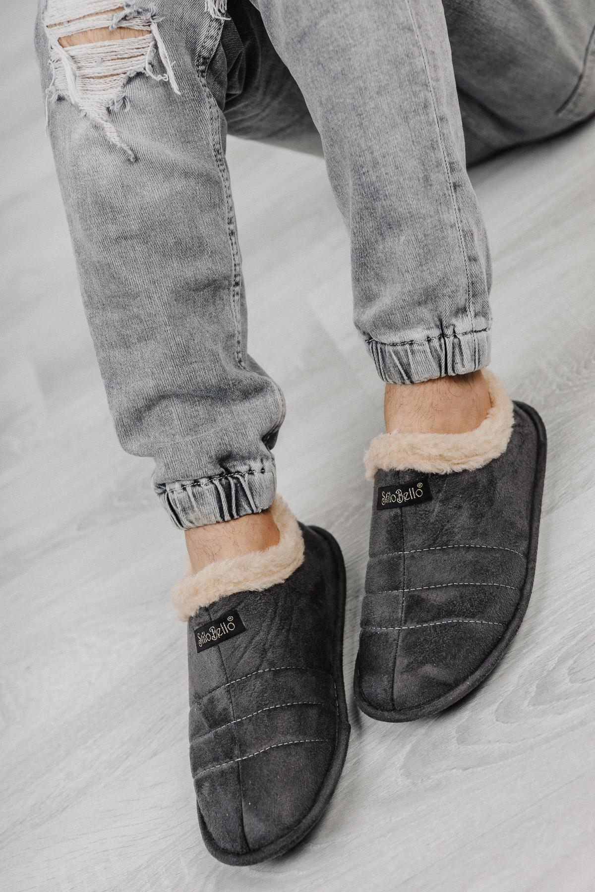 Moda Frato STL-01 Unisex Panduf Ev Ayakkabısı Kadın Erkek Ev Botu İçi Yünlü Sıcak Tutar görsel 6