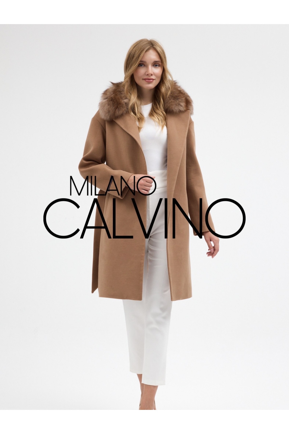 Milano Calvino CASH MEDIO, KAŞMİR KAŞE KÜRK YAKALI KEMERLİ PALTO görsel 7