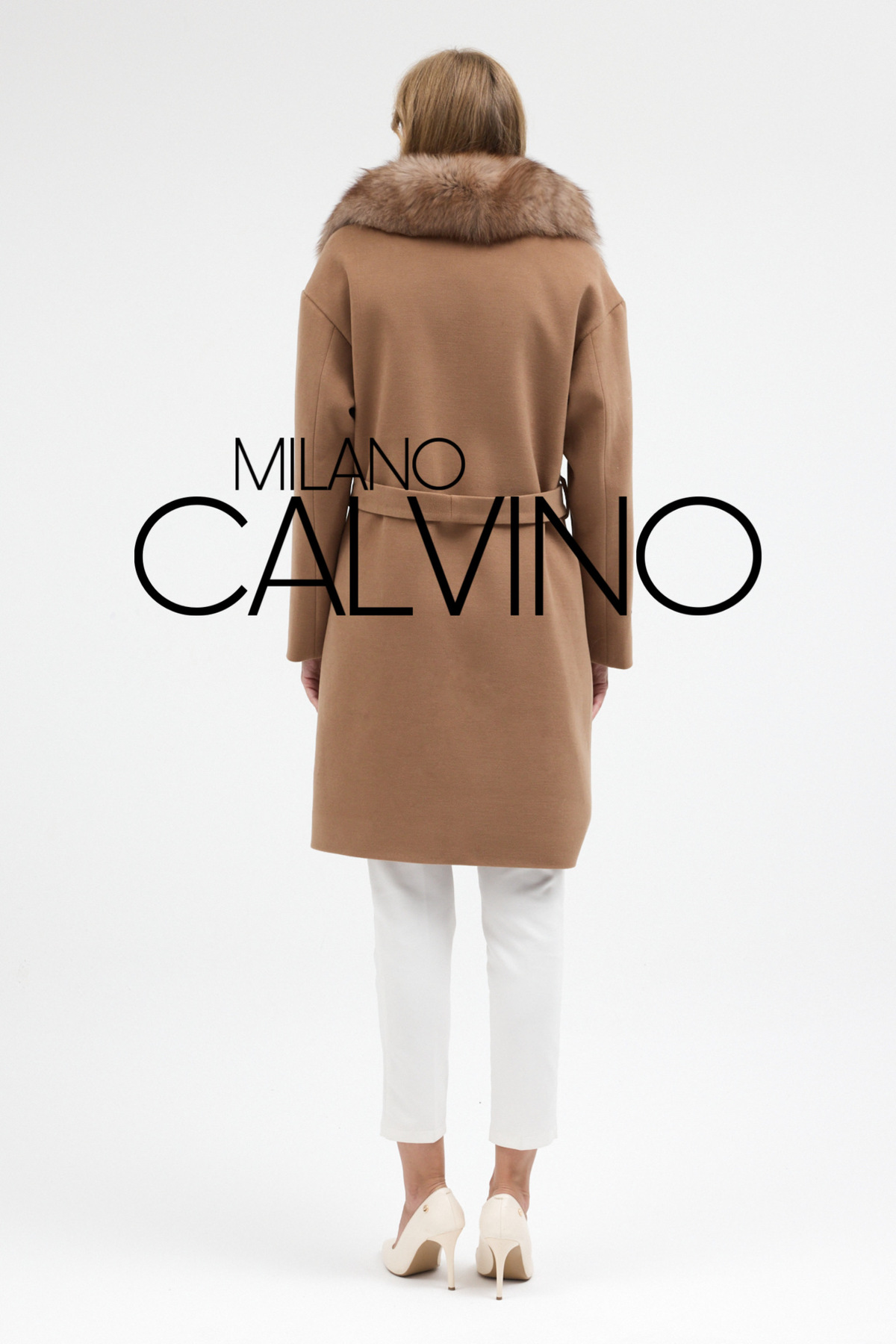 Milano Calvino CASH MEDIO, KAŞMİR KAŞE KÜRK YAKALI KEMERLİ PALTO görsel 5
