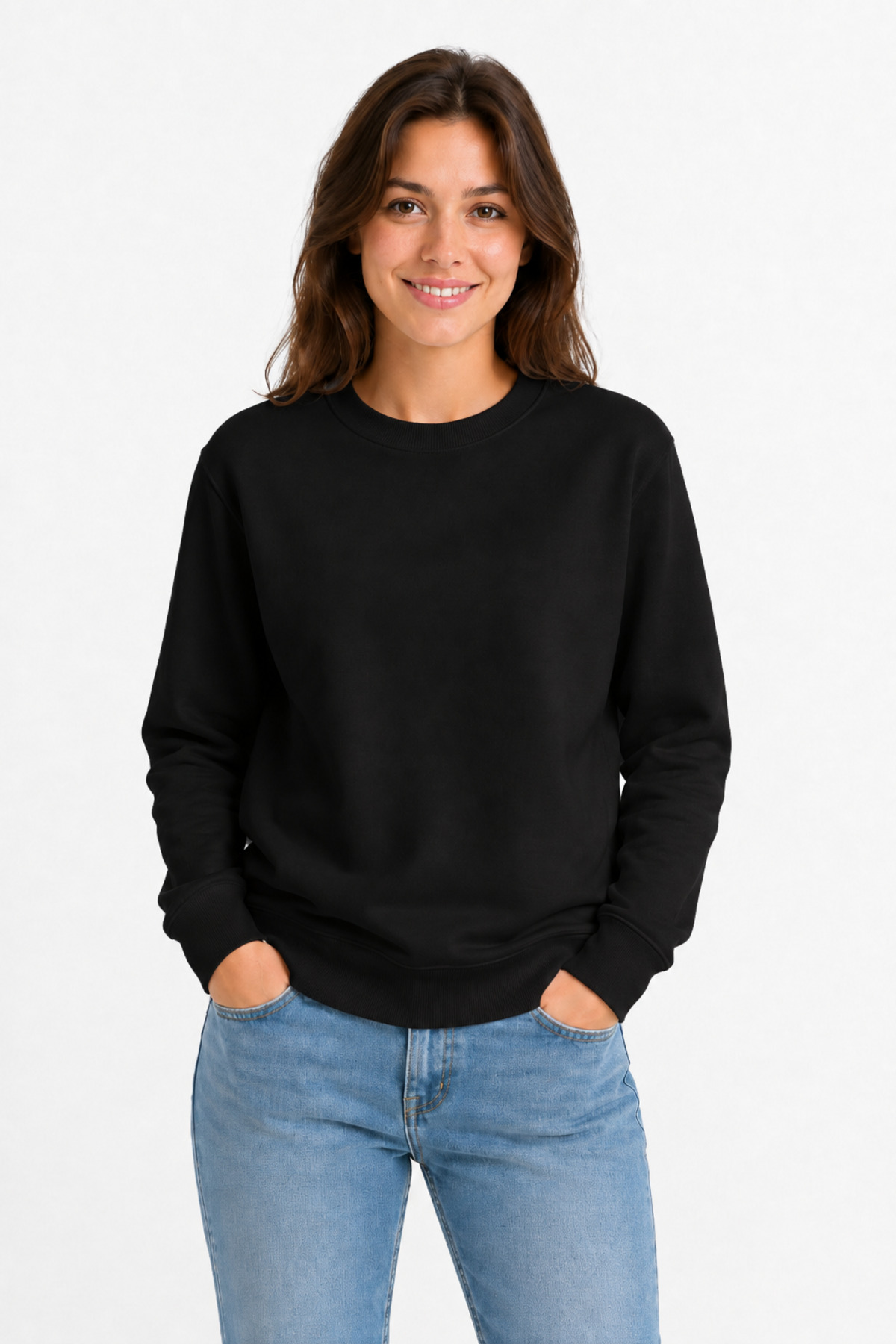 Unisex Siyah Basic Bisiklet Yaka Uzun Kollu Sweatshirt Siyah