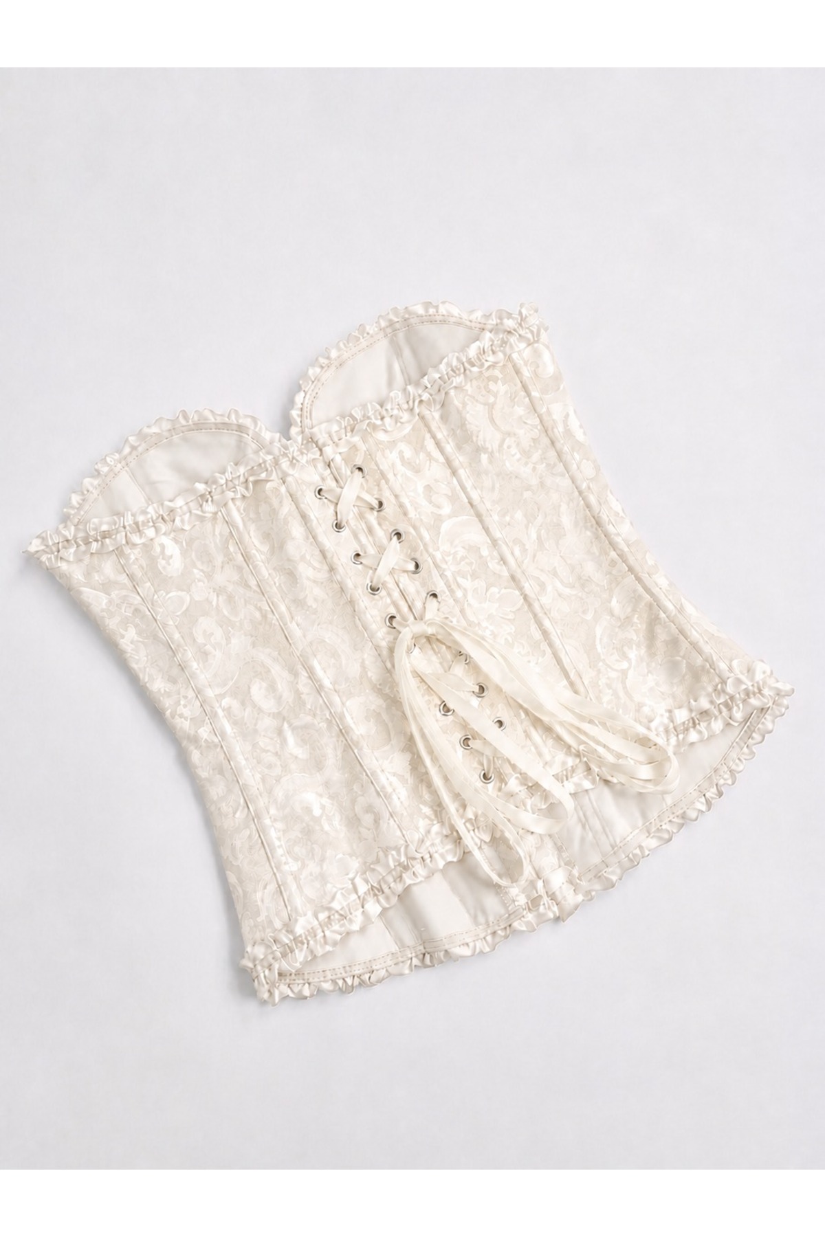 LA VALİENTE Aurelia Krem Kadın Çiçek Desenli Korse Büstiyer Floral Crop Top görsel 5