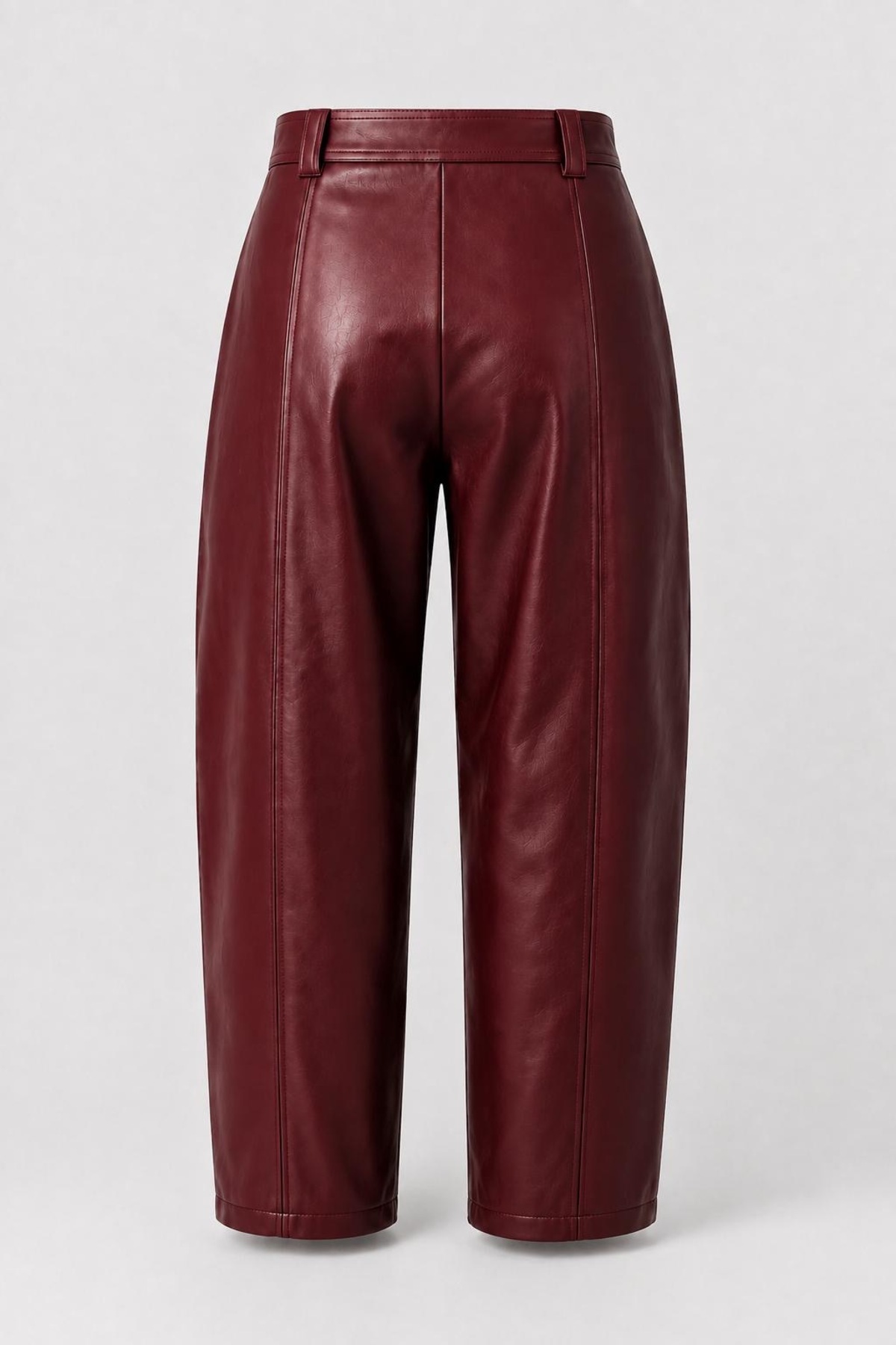 Grenj Fashion Bordo Yüksek Bel Barrel Boru Paça Suni Deri Pantolon görsel 8