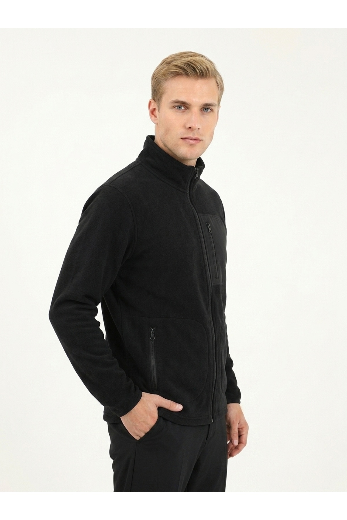 UĞURLU CLOTHING Erkek Fermuarlı 3 Cepli Polar Ceket Rahat Giyim görsel 4