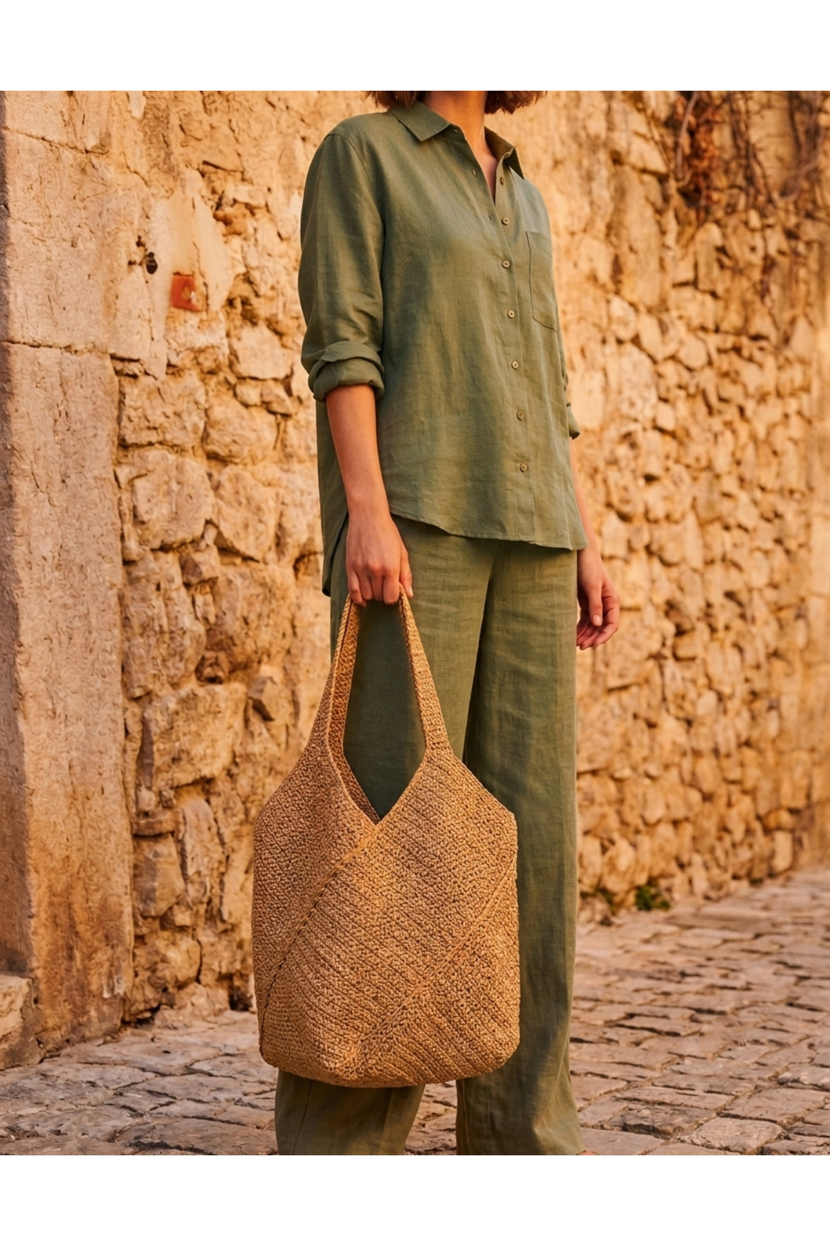 BY HATİCE DOĞAN V Model Wicker Bag