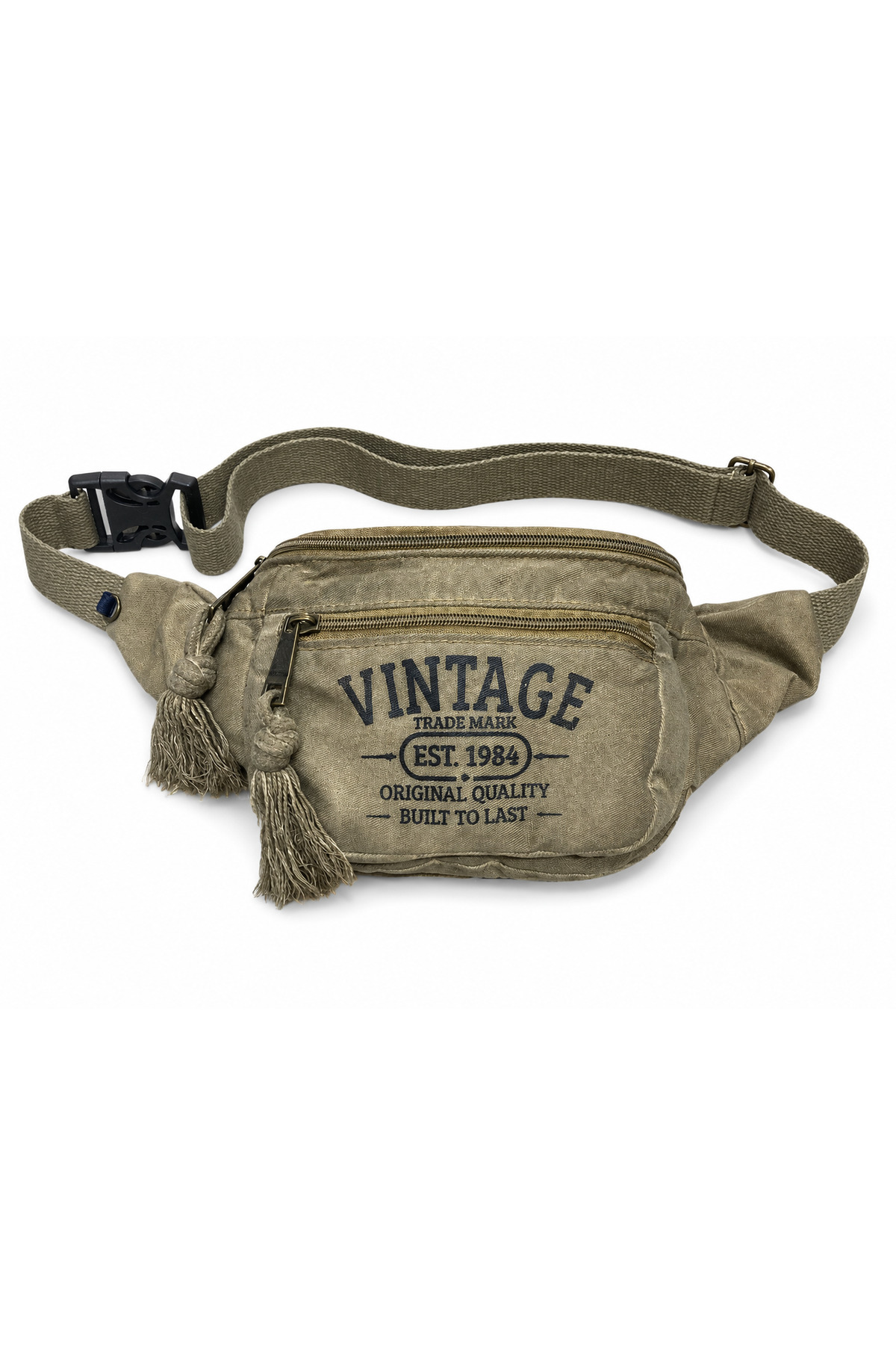 Street Bag Vintage Retro Tasarım Kanvas Çapraz Bel Çantası Püskül Detaylı Retro Çok Gözlü Bel Çantası görsel 2