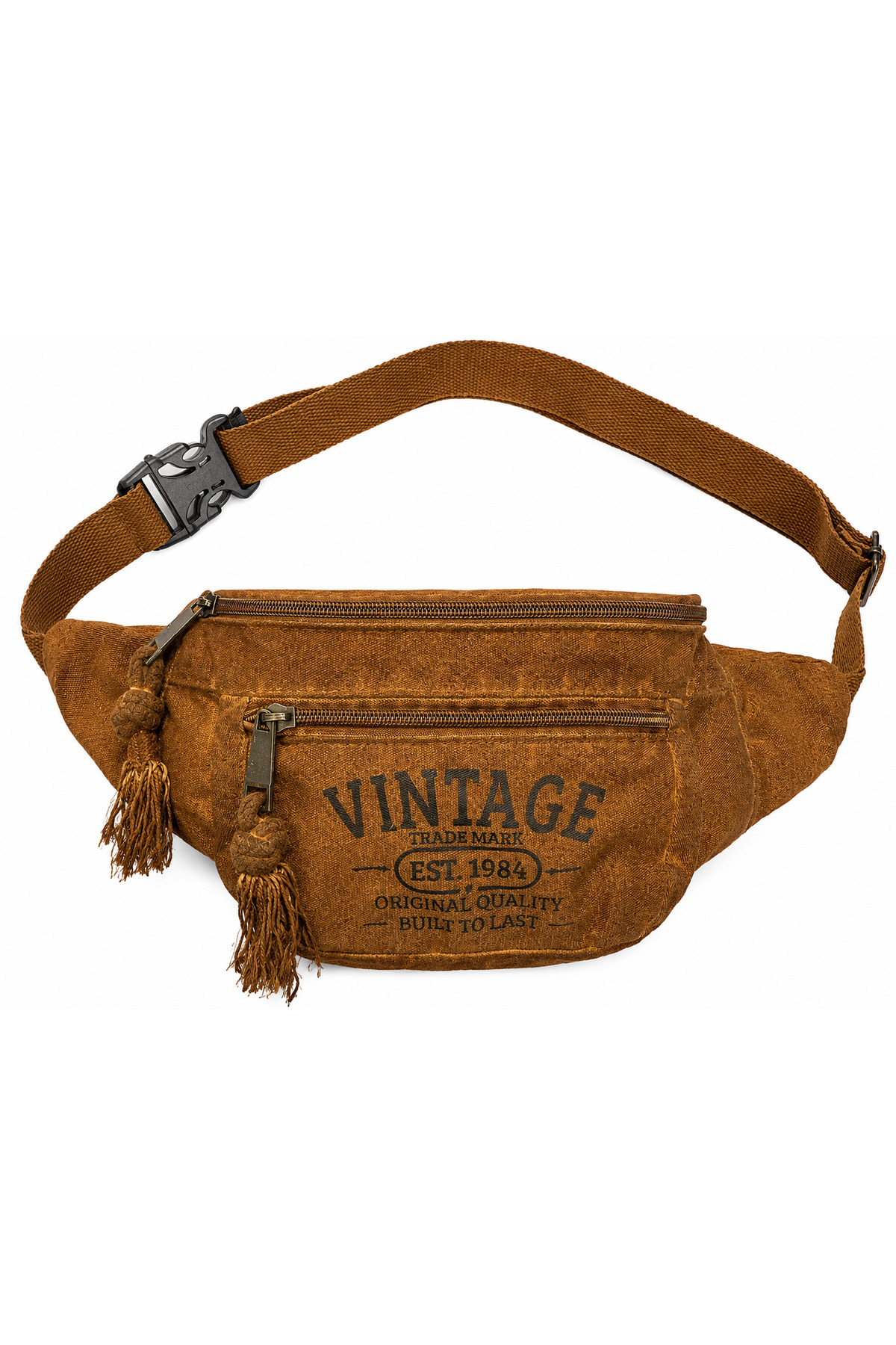 Street Bag Vintage Retro Tasarım Kanvas Çapraz Bel Çantası Püskül Detaylı Retro Çok Gözlü Bel Çantası görsel 2
