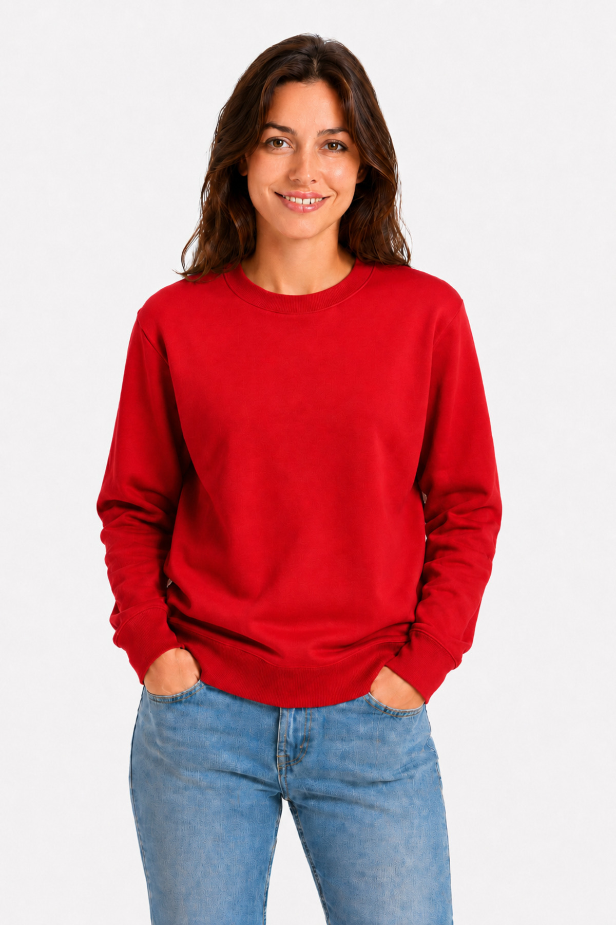Unisex Kırmızı Bisiklet Yaka Uzun Kollu Basic Sweatshirt Kırmızı · Fotoğraf 3