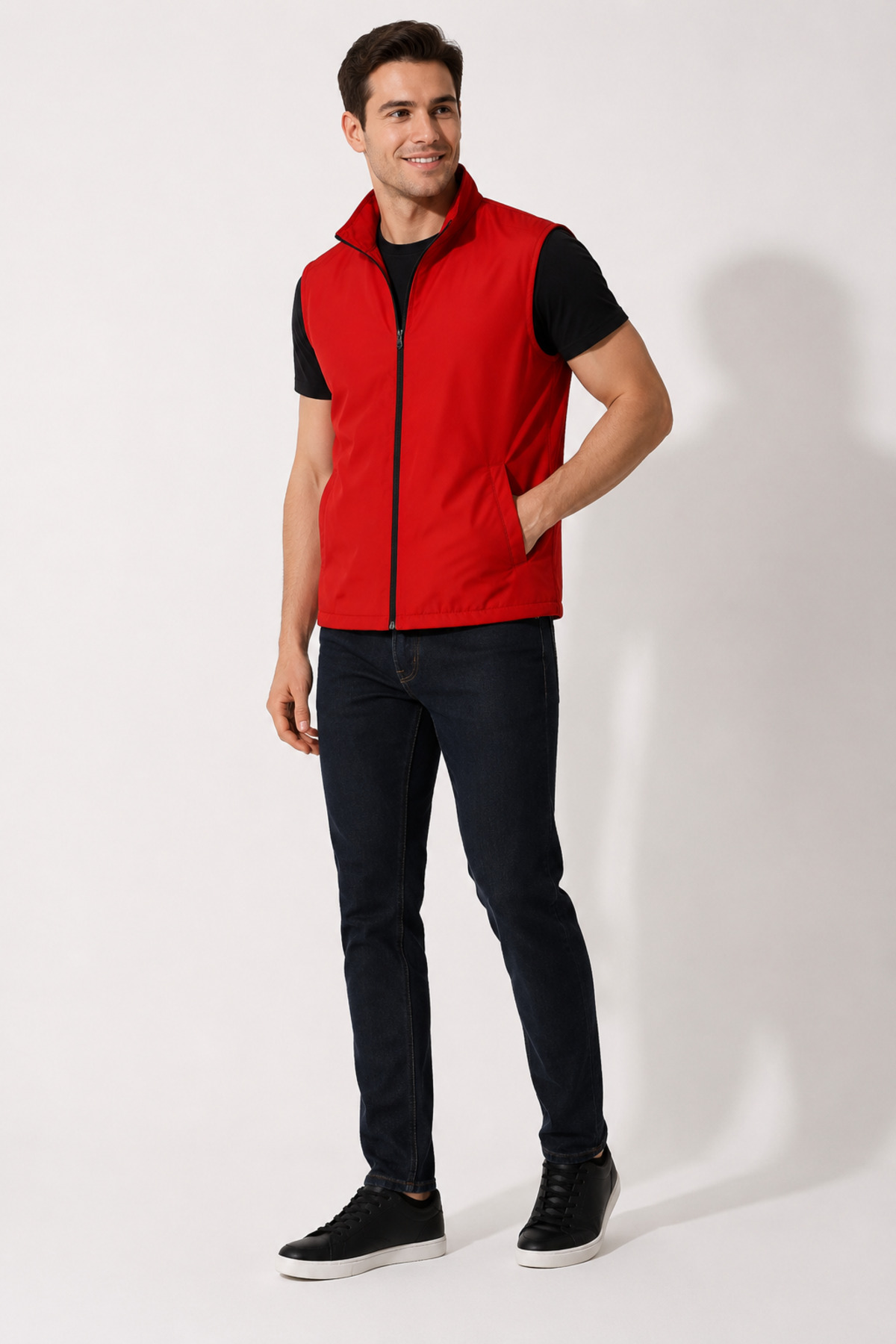Unisex Kırmızı İş Yeleği Fermuarlı Cepli İş ve Personel Yeleği Kırmızı