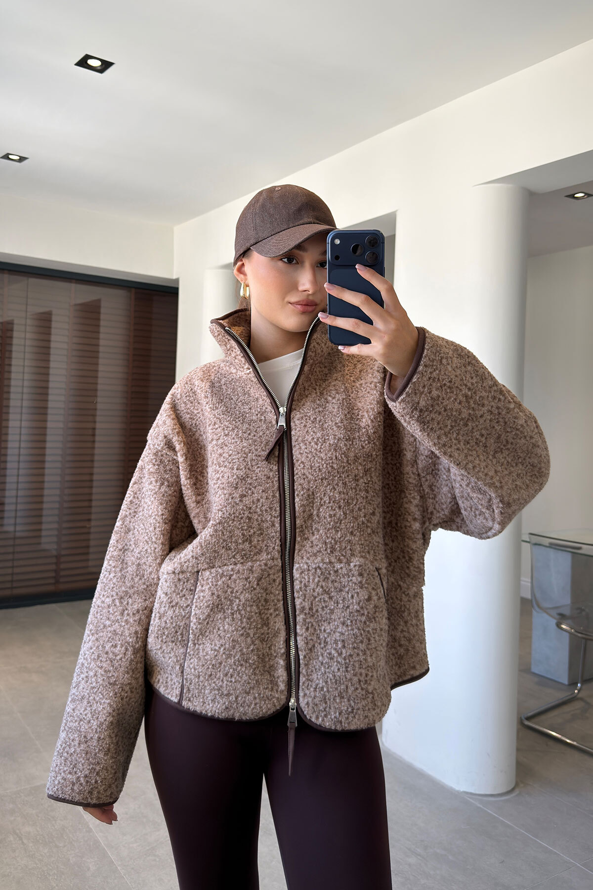 MAGARDE FERMUARLI DİK YAKA POLAR CEKET- KAHVERENGİ