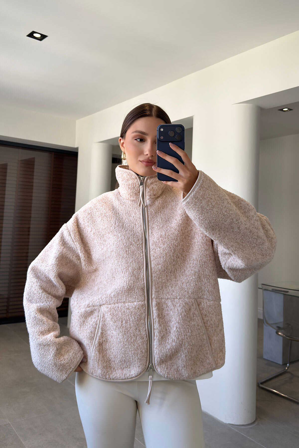 MAGARDE FERMUARLI DİK YAKA POLAR CEKET- BEJ