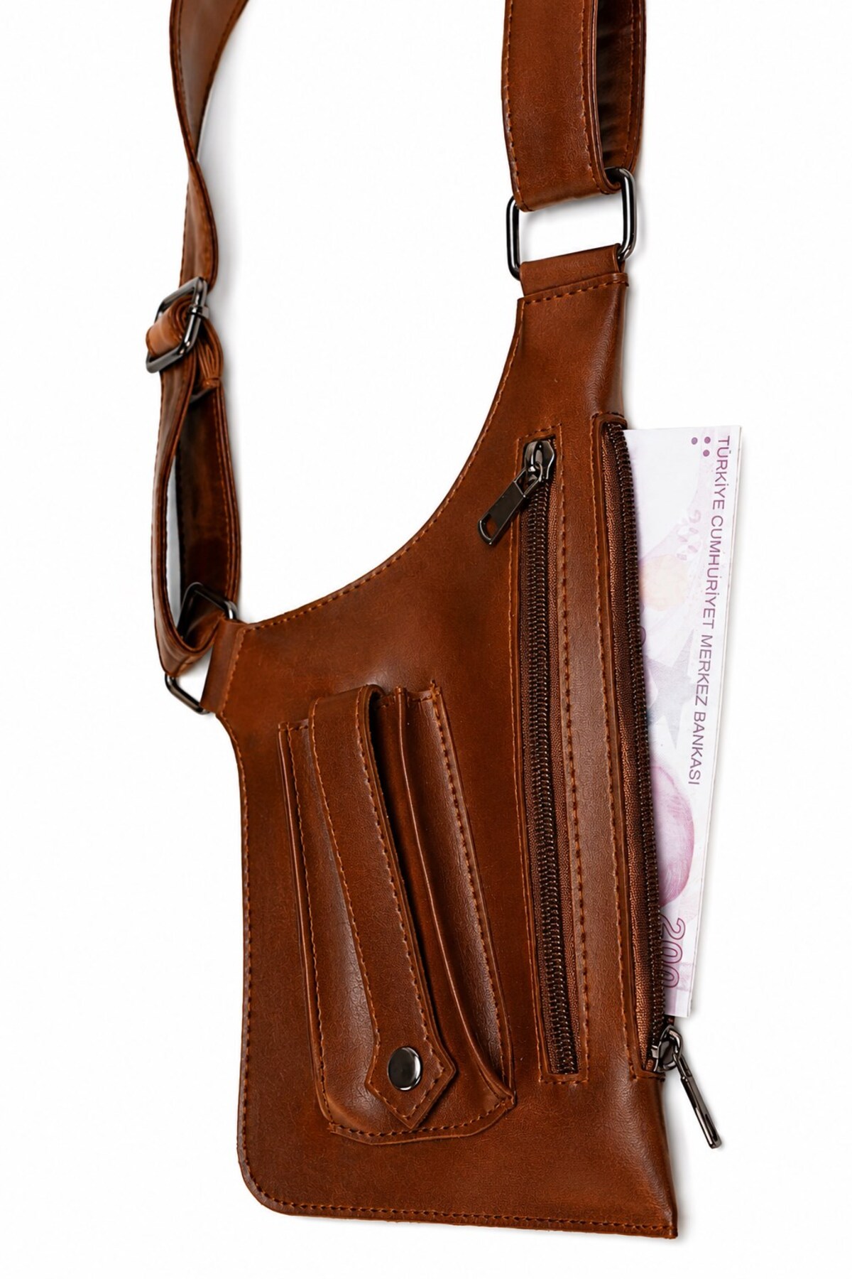 Newish Polo Erkek Siyah Vegan Deri Çapraz Askılı Çok Cepli Harness Göğüs Çantası görsel 3