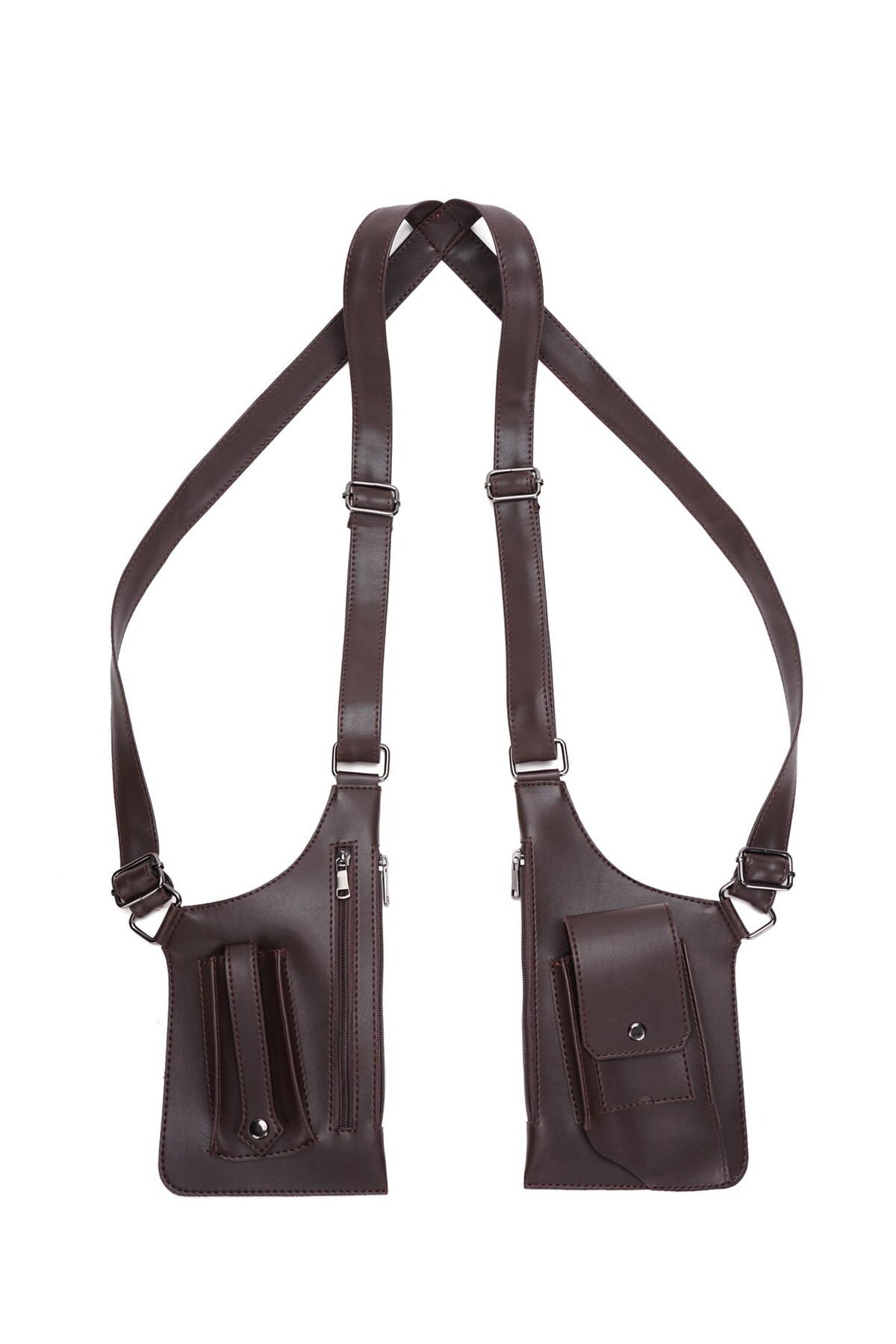 Newish Polo Erkek Siyah Vegan Deri Çapraz Askılı Çok Cepli Harness Göğüs Çantası görsel 6