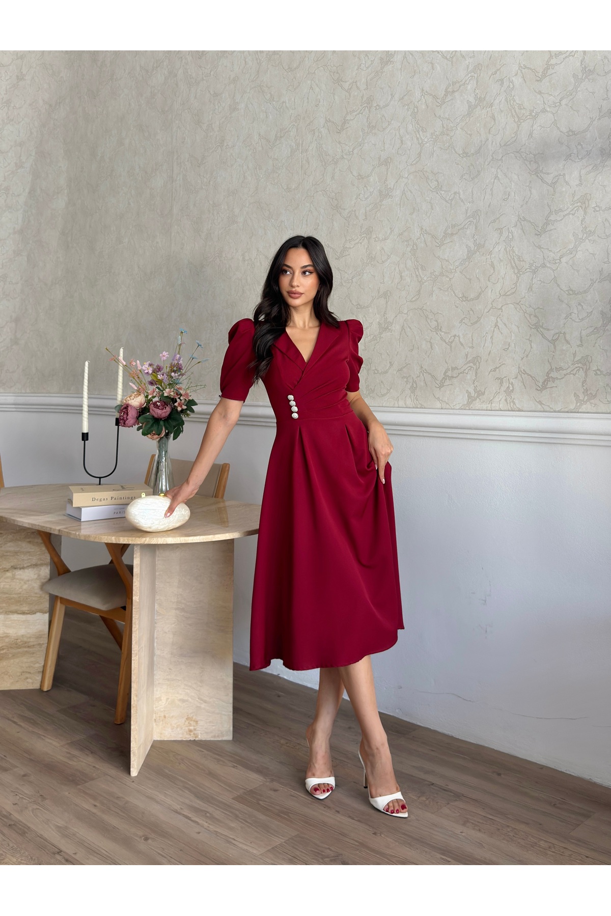 MODA DURAĞI Nona Kaliteli Midi Elbise Elbise görsel 4