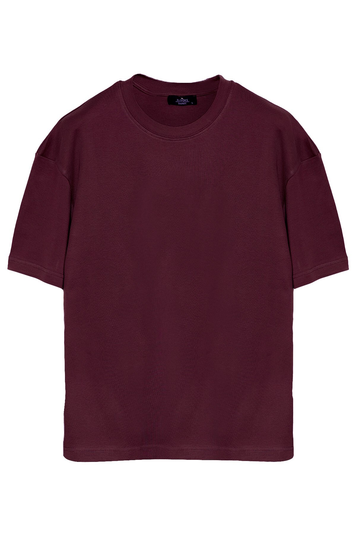 Tudors Unisex Oversize Geniş Kesim %100 Pamuk 3'lü Paket Lacivert-Beyaz-Bordo Bisiklet Yaka Tişört görsel 4