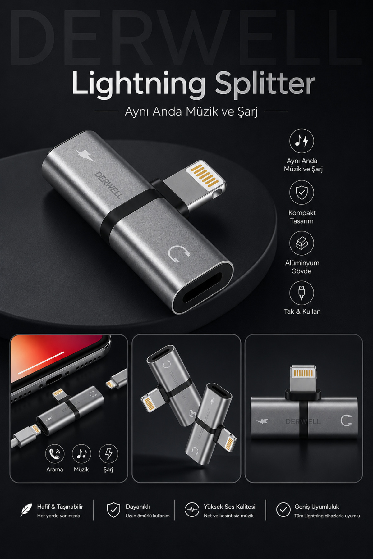 Yeni 2026 İPhone Şarj Ve Kulaklık İkili Çevirici Çoklayıcı Aparat Aynı Anda Müzik Dinleme Ve Hızlı Şarj Desteği Veren Lightning Splitter Dönüştürücü Adaptör Kompakt Kaliteli Ses Aktarım Kablosu
