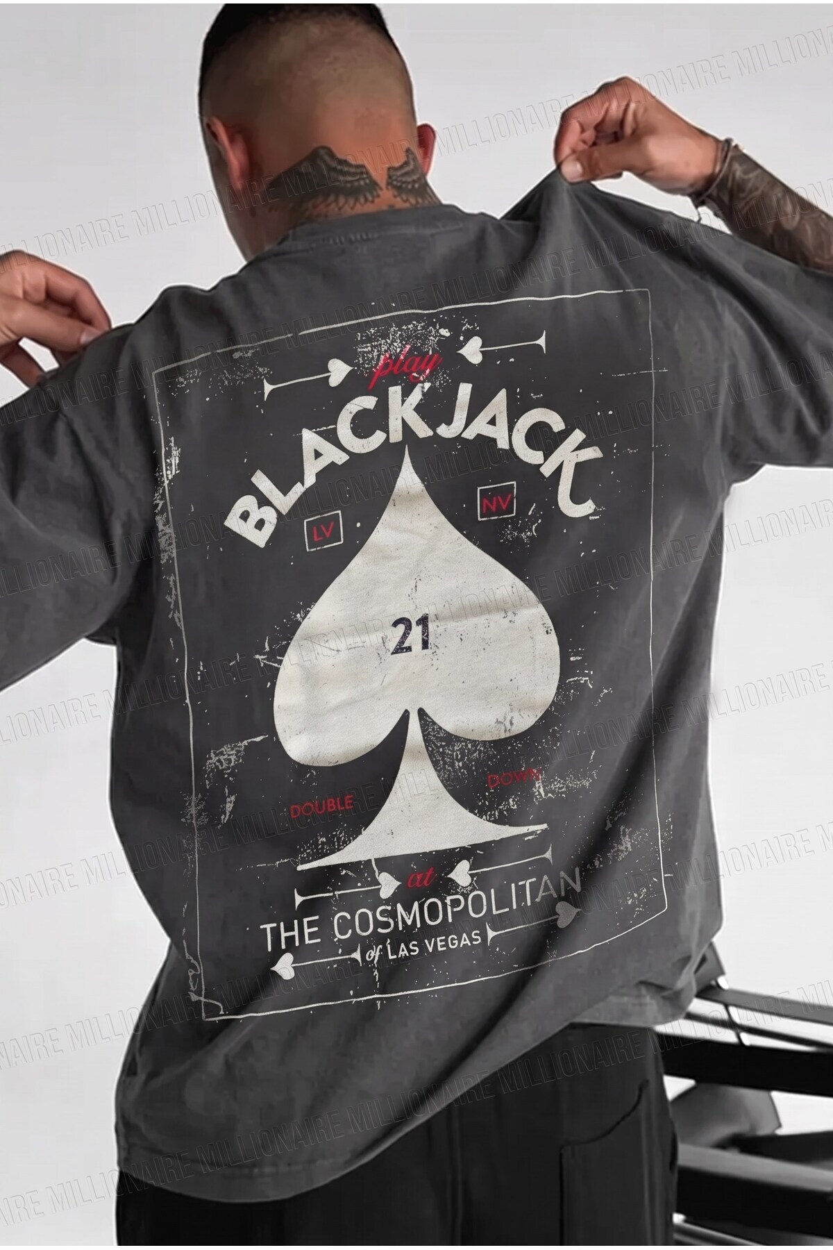 Teenage Millionaire Erkek Gri Black Jack Oversize Fit Bol Geniş Kalıp Salaş Kesim T-shirt görsel 2
