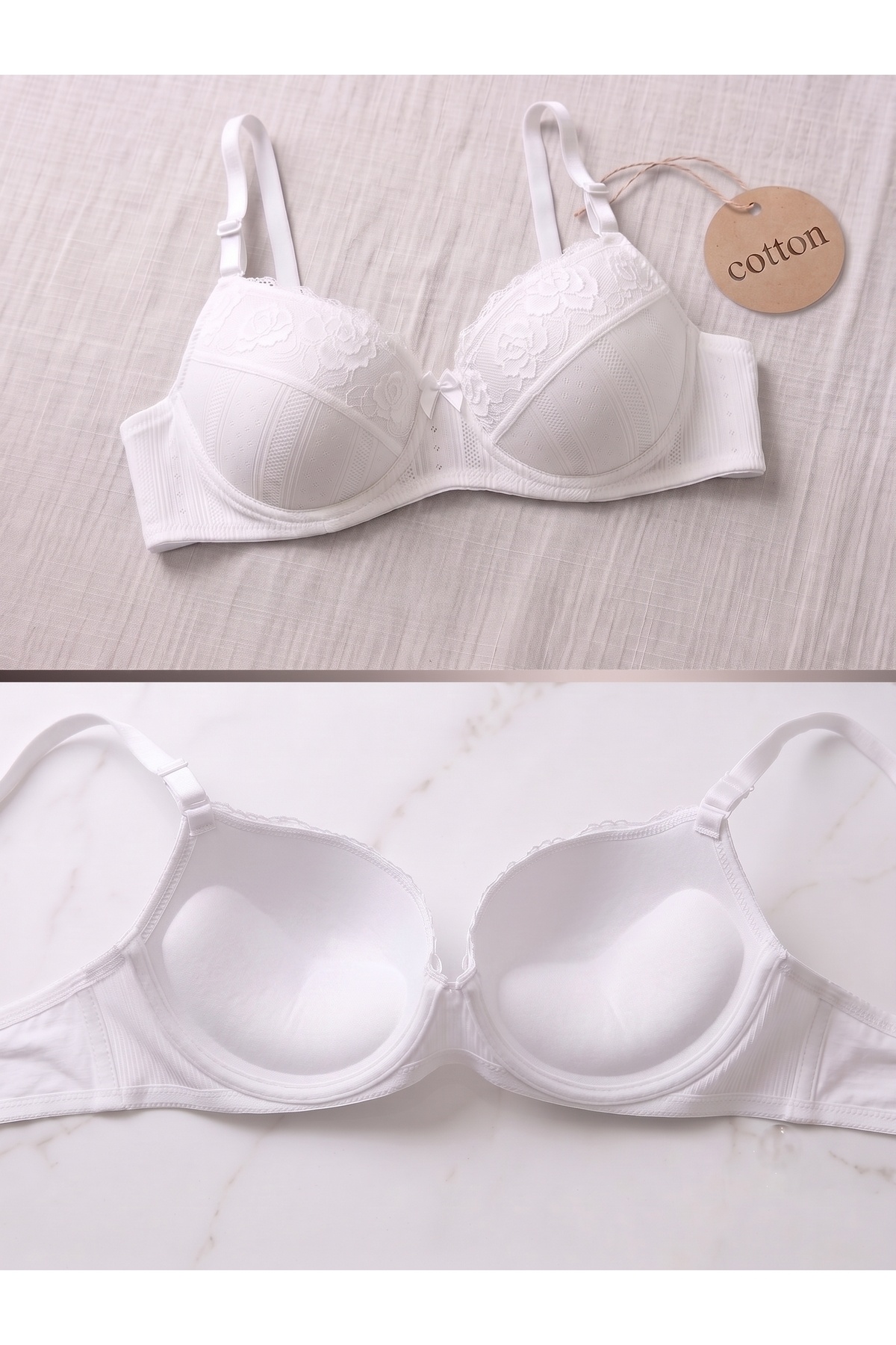 Lavint Homewear Pamuklu Klasik Destekli Çıkarılabilir Askılı Beyaz Dolgulu Push Up Sütyen