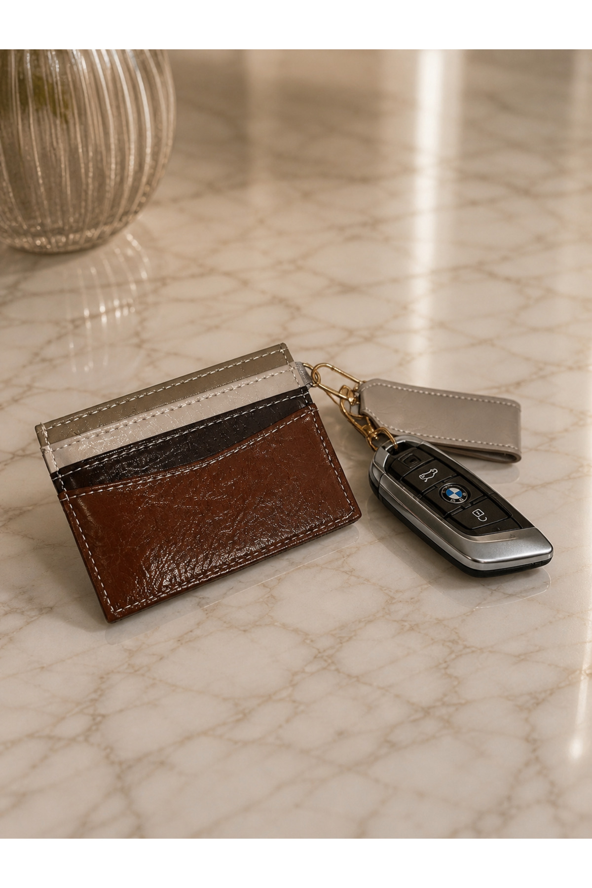 BAGS KADIN ANAHTARLIKLI KARTLIK CÜZDAN FİYONK DETAYLI SUNİ DERİ ÇOK GÖZLÜ KART BÖLMELİ ŞIK ZARİF KULLANIŞLI İNCE görsel 3