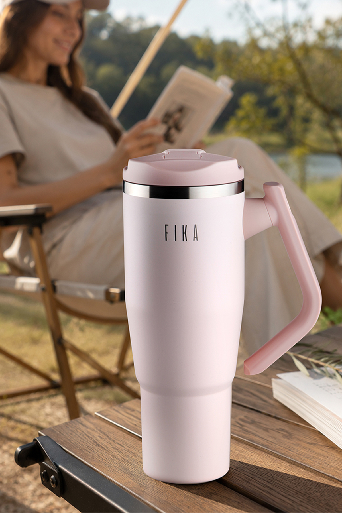 NEOFLAM Fika Lumi Patentli Döner Kulplu Sızdırmaz Çelik Termos 1200 ML - Pembe