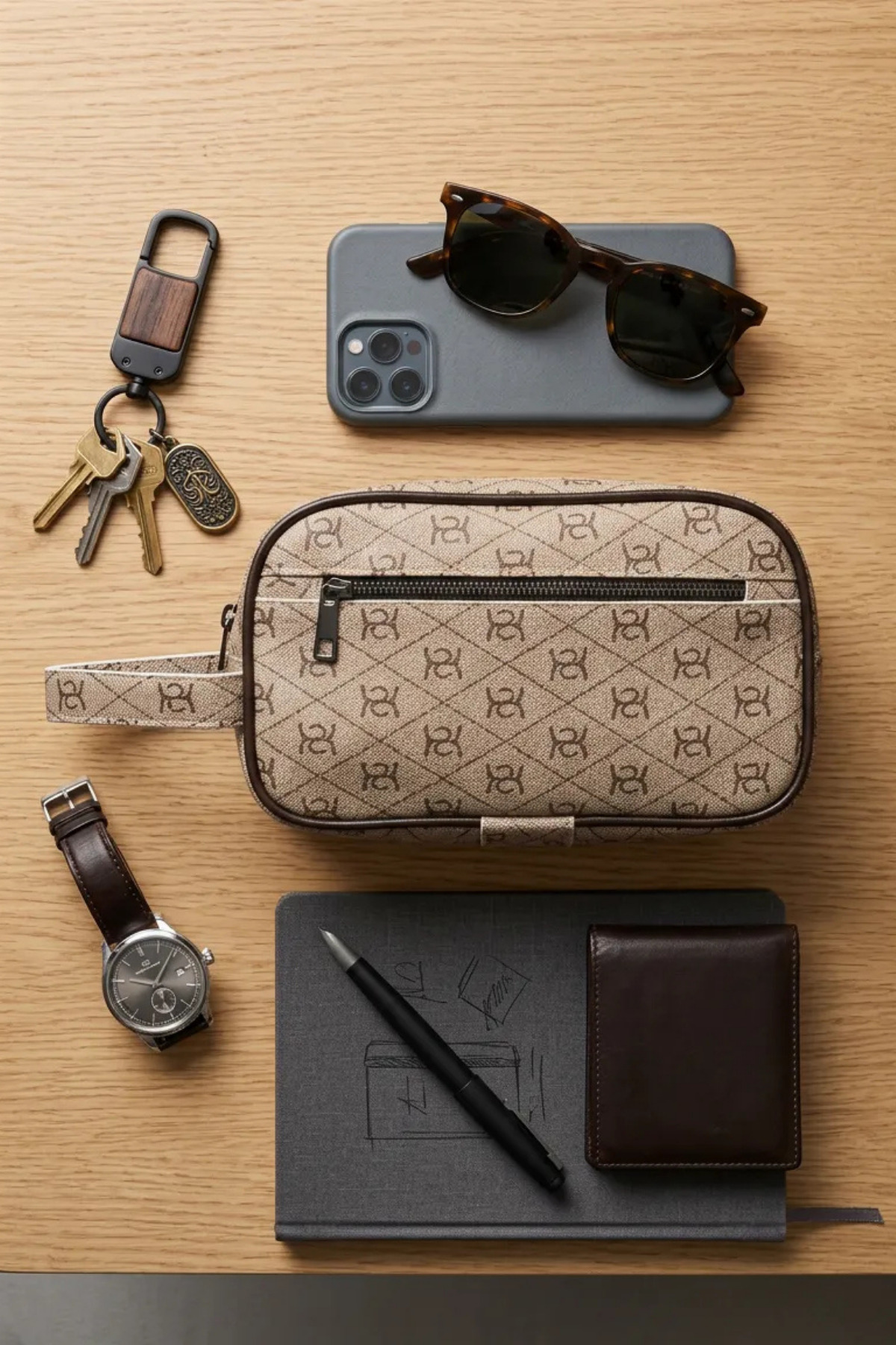 Adelina Bags Erkek Desenli Portföy Stil Seyahat Kozmetik El Çantası görsel 3