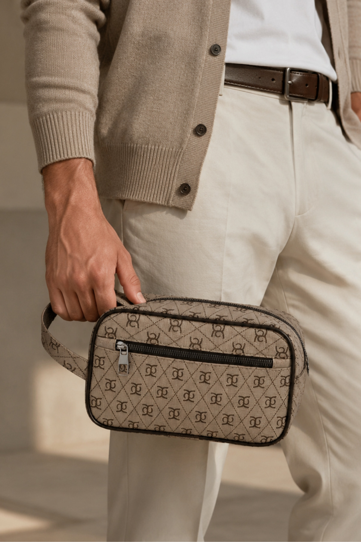 Adelina Bags Erkek Desenli Portföy Stil Seyahat Kozmetik El Çantası görsel 4