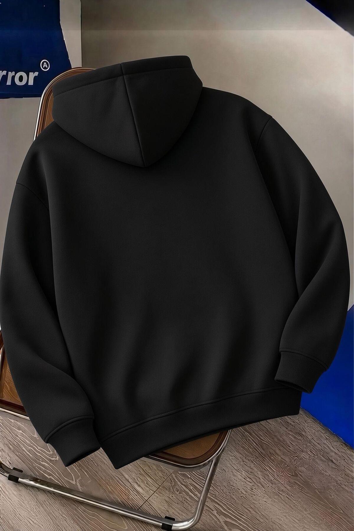 Oksit Sw Life Design Minimalist İllüstrasyon Baskılı Unisex Kapüşonlu Sweatshirt-Büyük Beden Seçenekli görsel 2