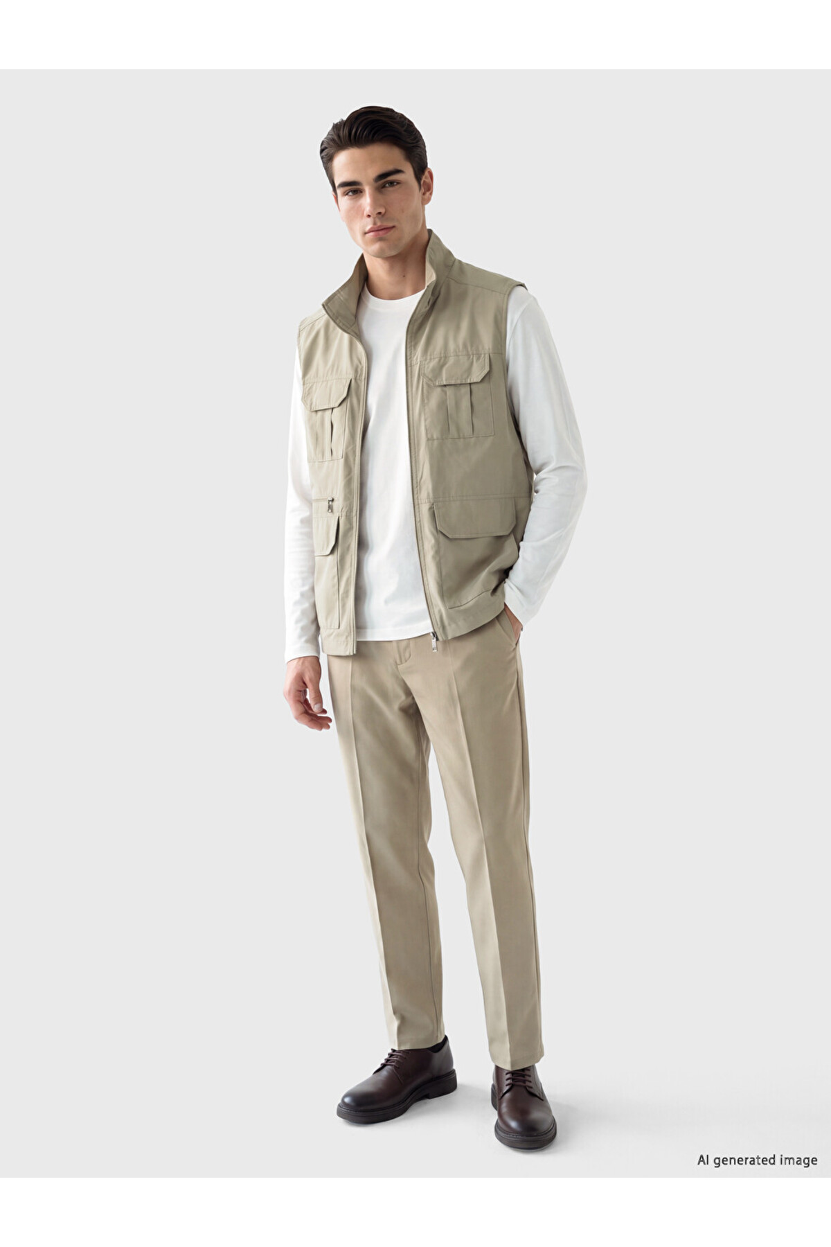 LC Waikiki Bej Regular Fit Dik Yaka Erkek Avcı Yeleği görsel 2