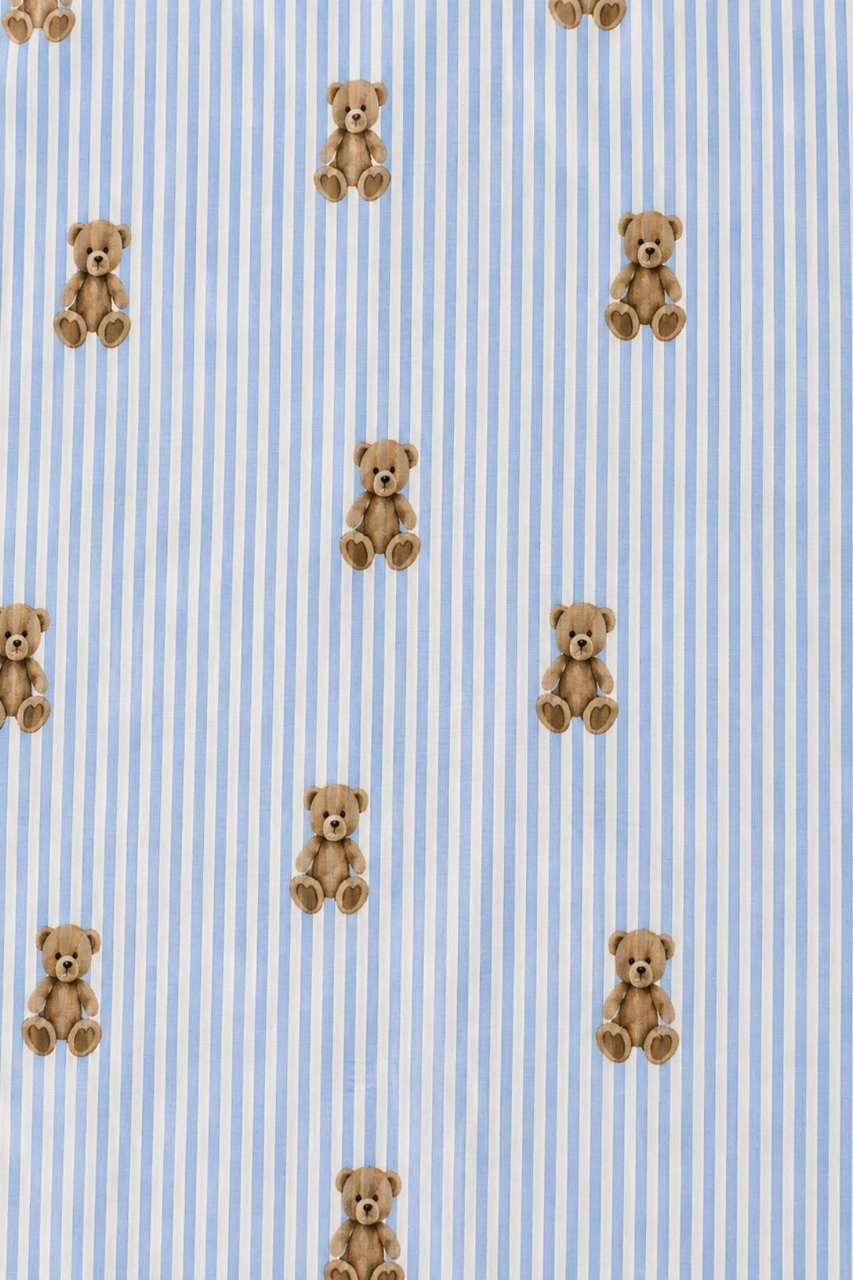 BELLA NOTTE Mavi Çizgili Ayıcık Desenli Gömlek Yaka Düğmeli Uzun Kollu Kadın Pijama Takımı görsel 5