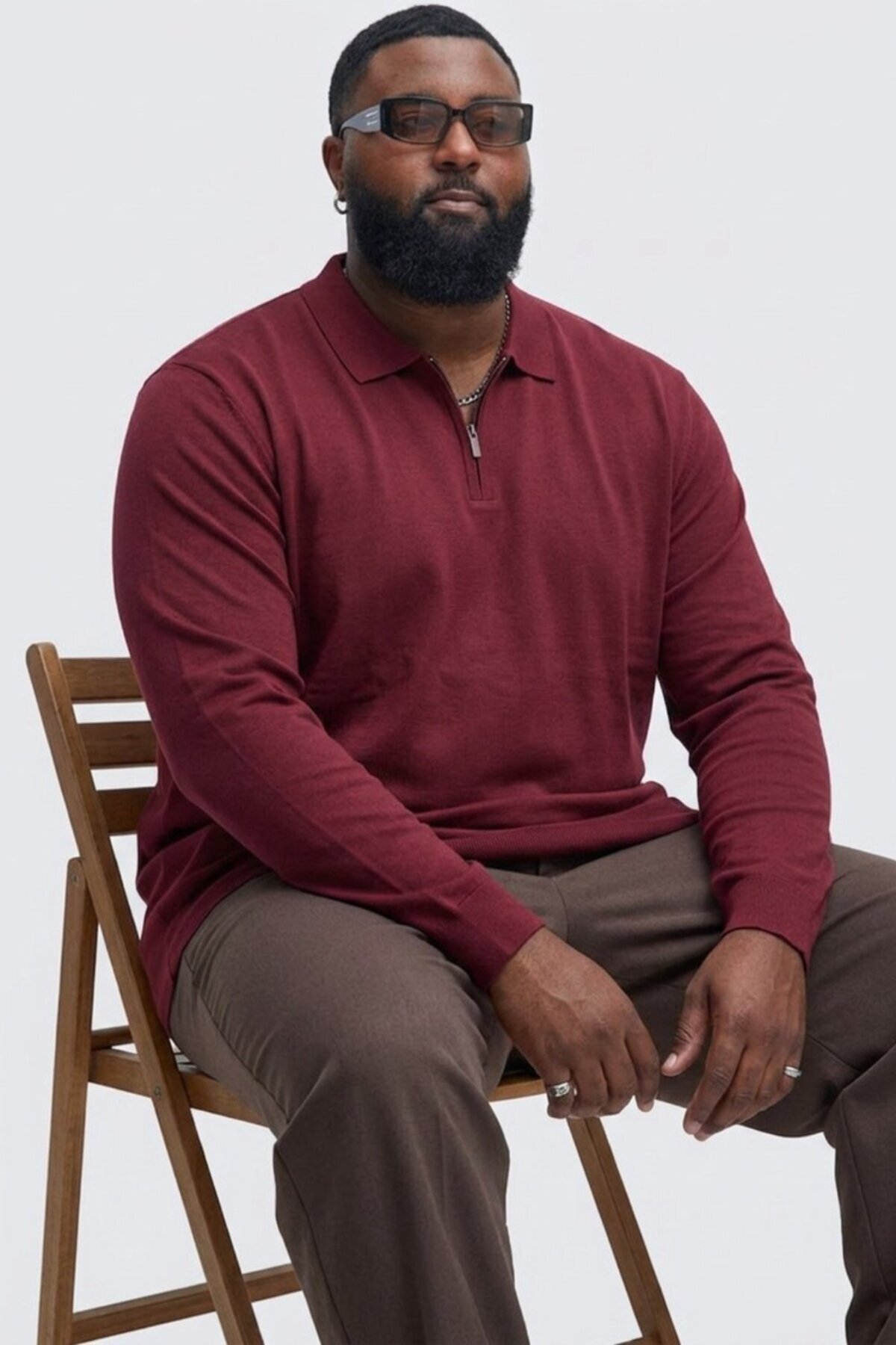 Maccali Erkek Mevsimlik Büyük Beden Bordo Triko Sweatshirt görsel 5
