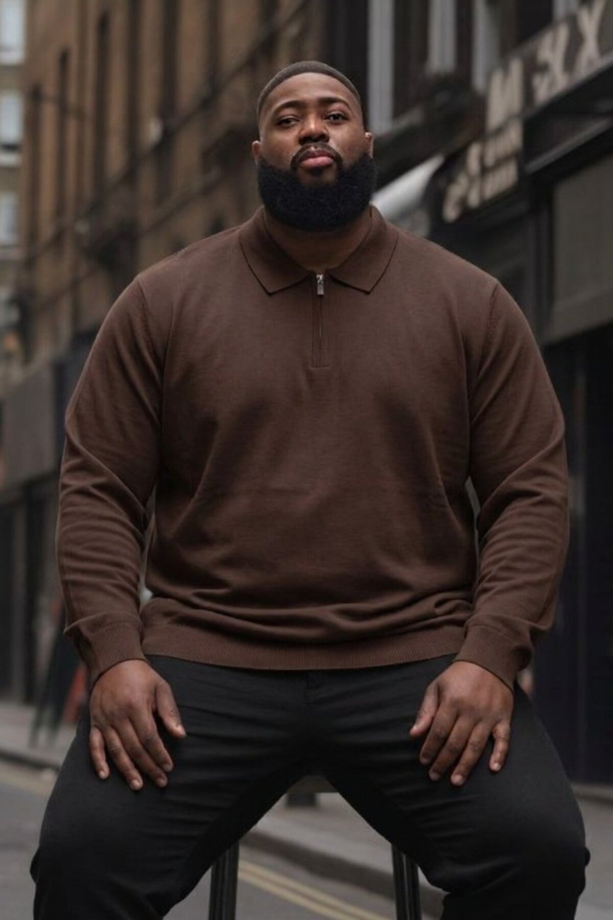 Maccali Erkek Trend Büyük Beden K.Kahve Triko Sweatshirt görsel 5