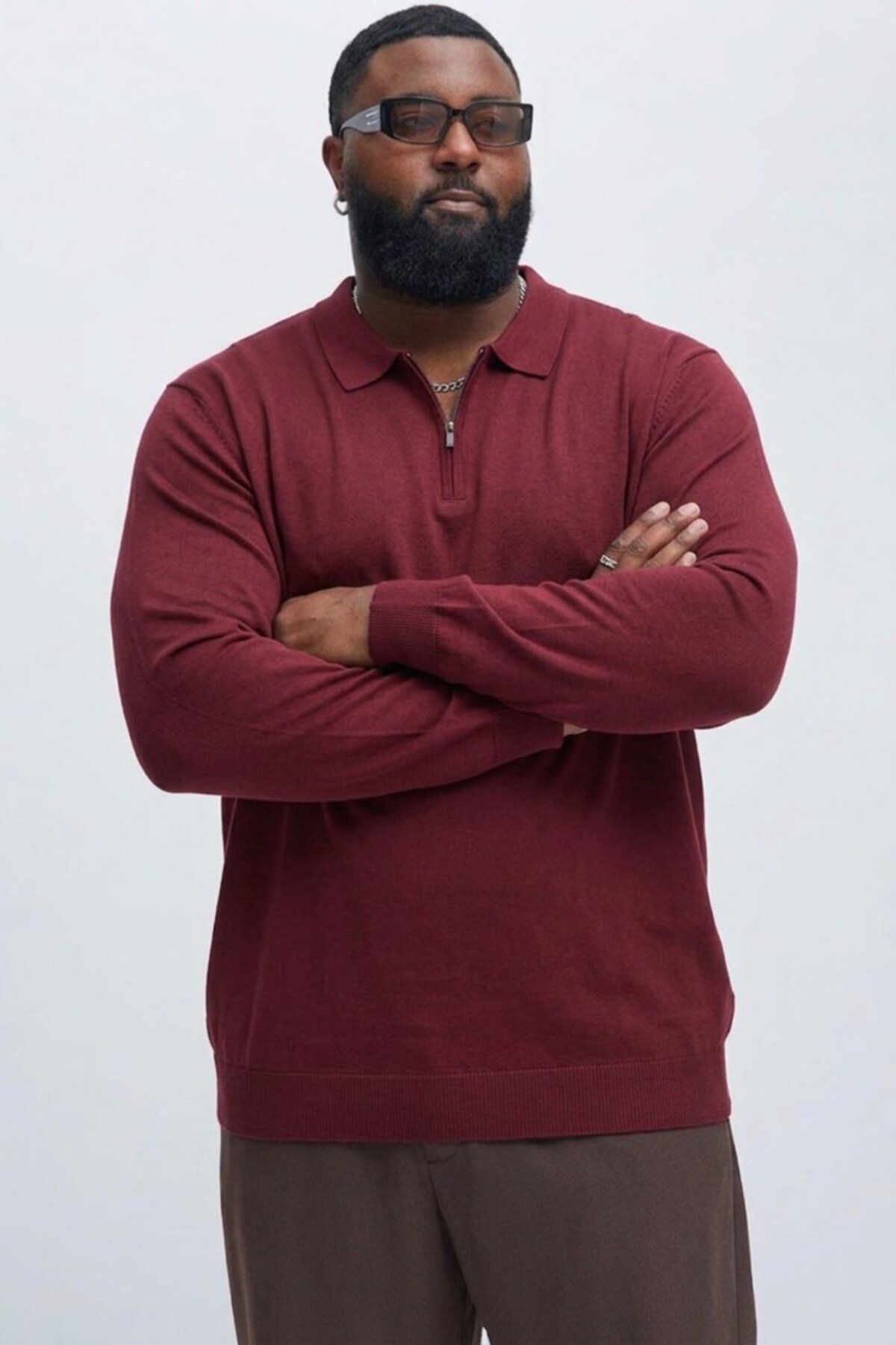 Maccali Erkek Mevsimlik Büyük Beden Bordo Triko Sweatshirt görsel 4