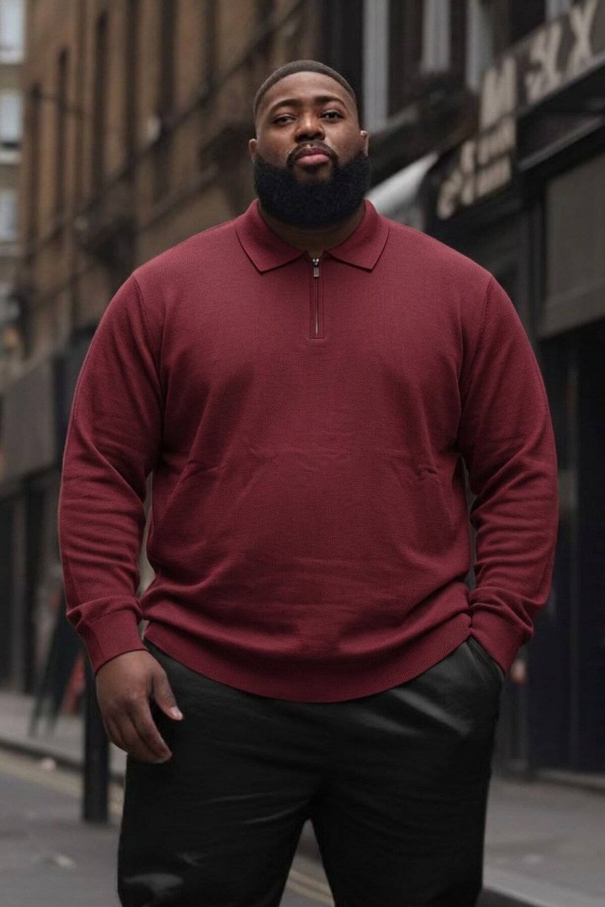 Maccali Erkek Trend Büyük Beden Bordo Triko Sweatshirt