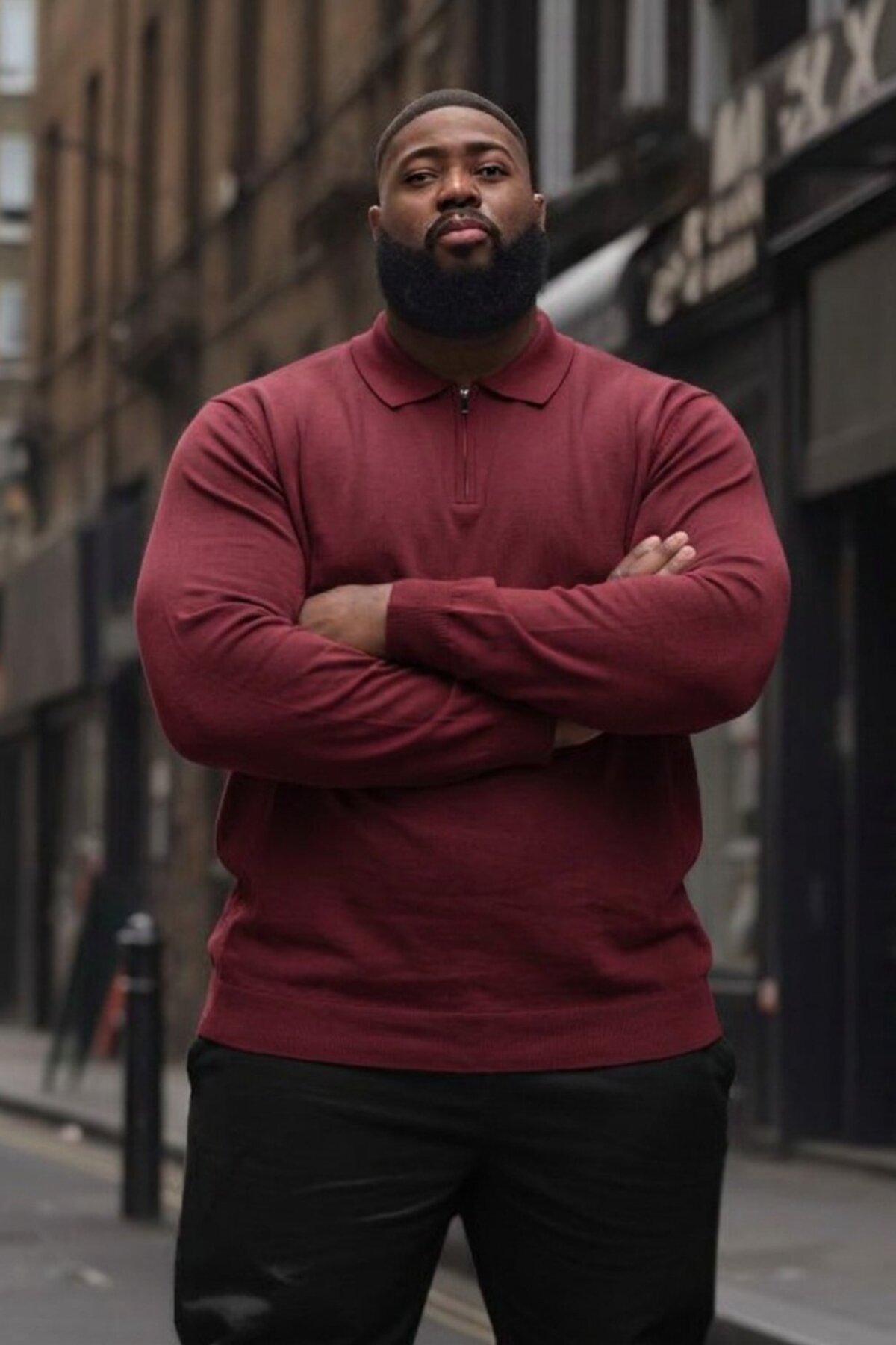 Maccali Erkek Trend Büyük Beden Bordo Triko Sweatshirt görsel 4