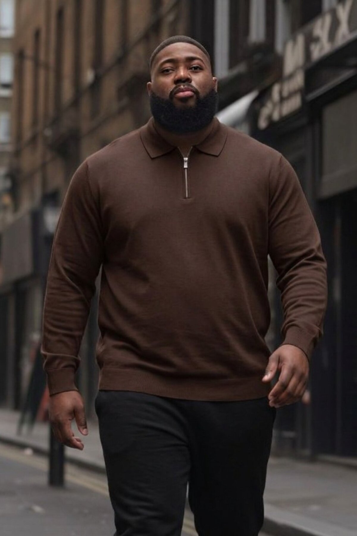 Maccali Erkek Trend Büyük Beden K.Kahve Triko Sweatshirt görsel 3