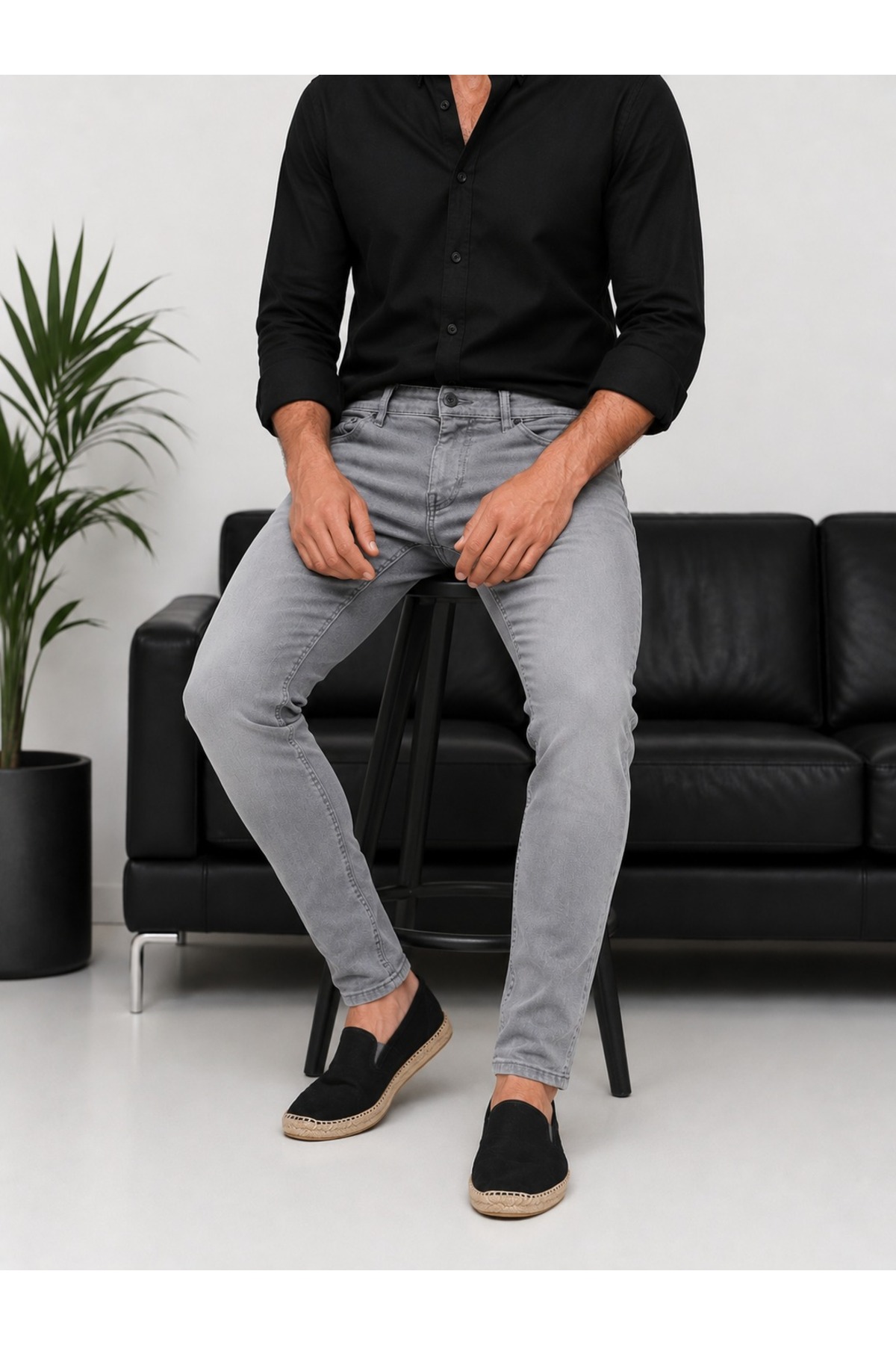 urban wear URBAN ERKEK GRİ Slim Fit Likralı Pantolon - 2690 görsel 2