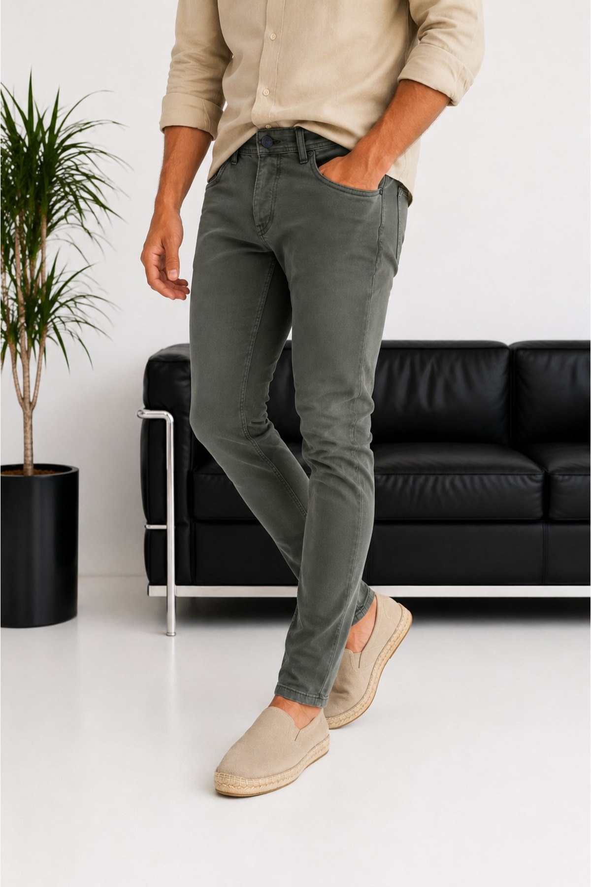 urban wear URBAN ERKEK HAKİ Slim Fit Likralı Pantolon - 2690 görsel 3