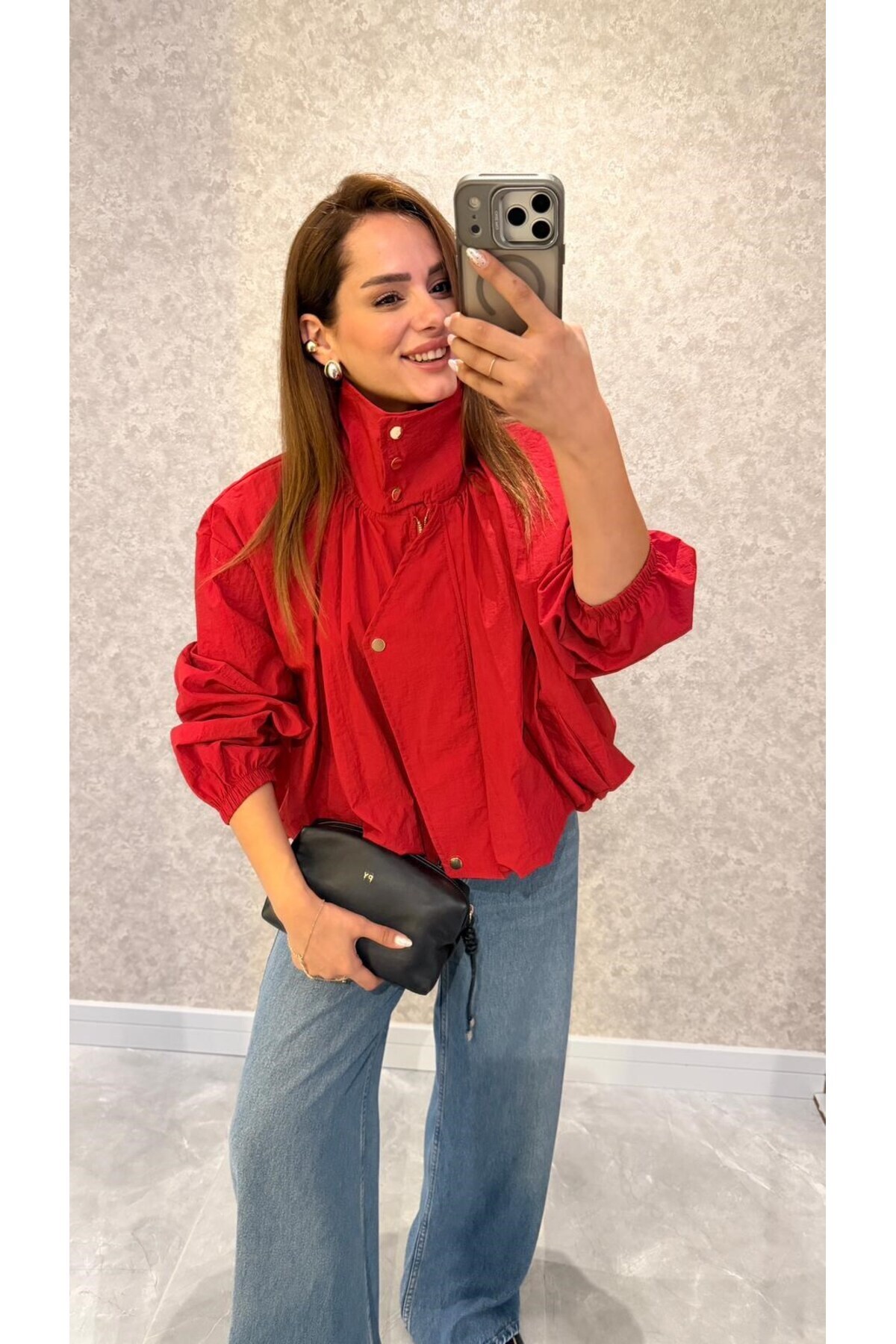 pelin yıldız butik Kırmızı Vespera Dik Yaka Tasarım Ceket görsel 6