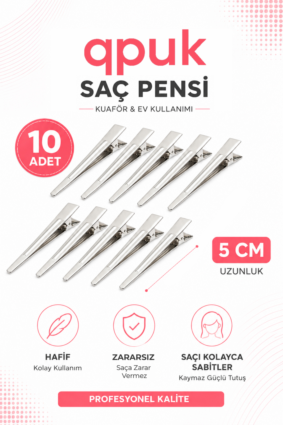 qpuk 10 Adet Saç Pensi 5 cm Kuaför Fön Pensi, Alüminyum Saç Tutucu, Toka Pensi Bigudi