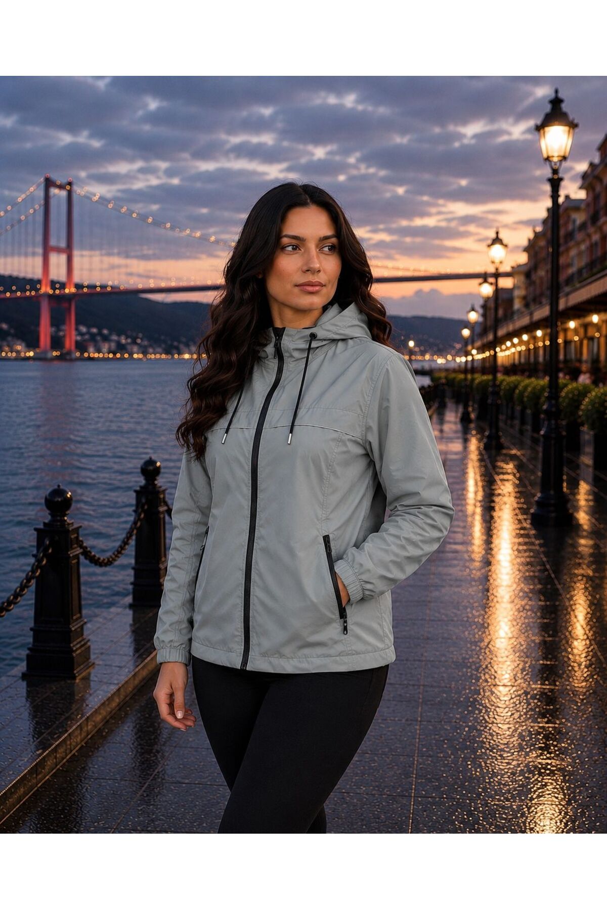Gül Maison Kadın Yağmurluk Su Geçirmez Kapüşonlu Oversize Şık Mevsimlik görsel 2