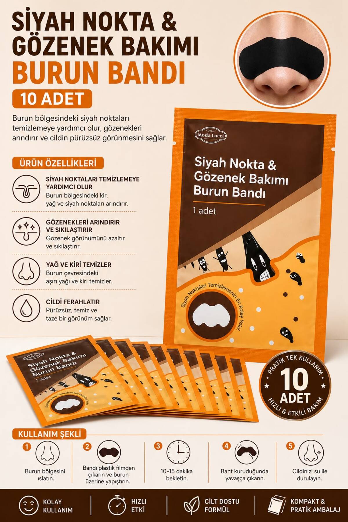 Siyah Nokta & Gözenek Bakımı Burun Bandı – 10 Adet | Derinlemesine Temizleyici Burun Bandı — 9Q96Q5Q641Q. — تصویر 5 از 7