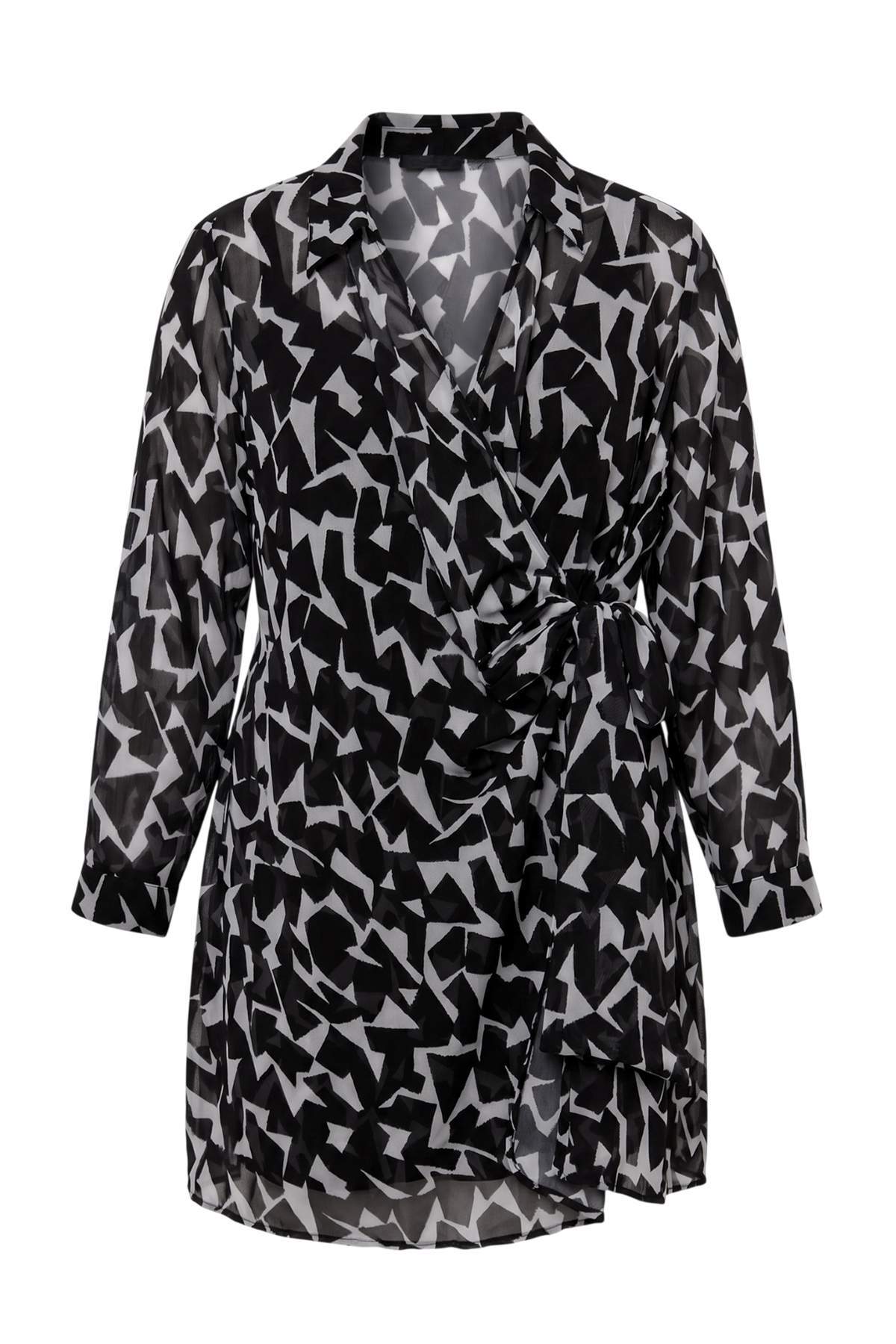 Trendyolmilla Curve Siyah Mini Dokuma Büyük Beden Gömlek Elbise TBBAW27AH00016
