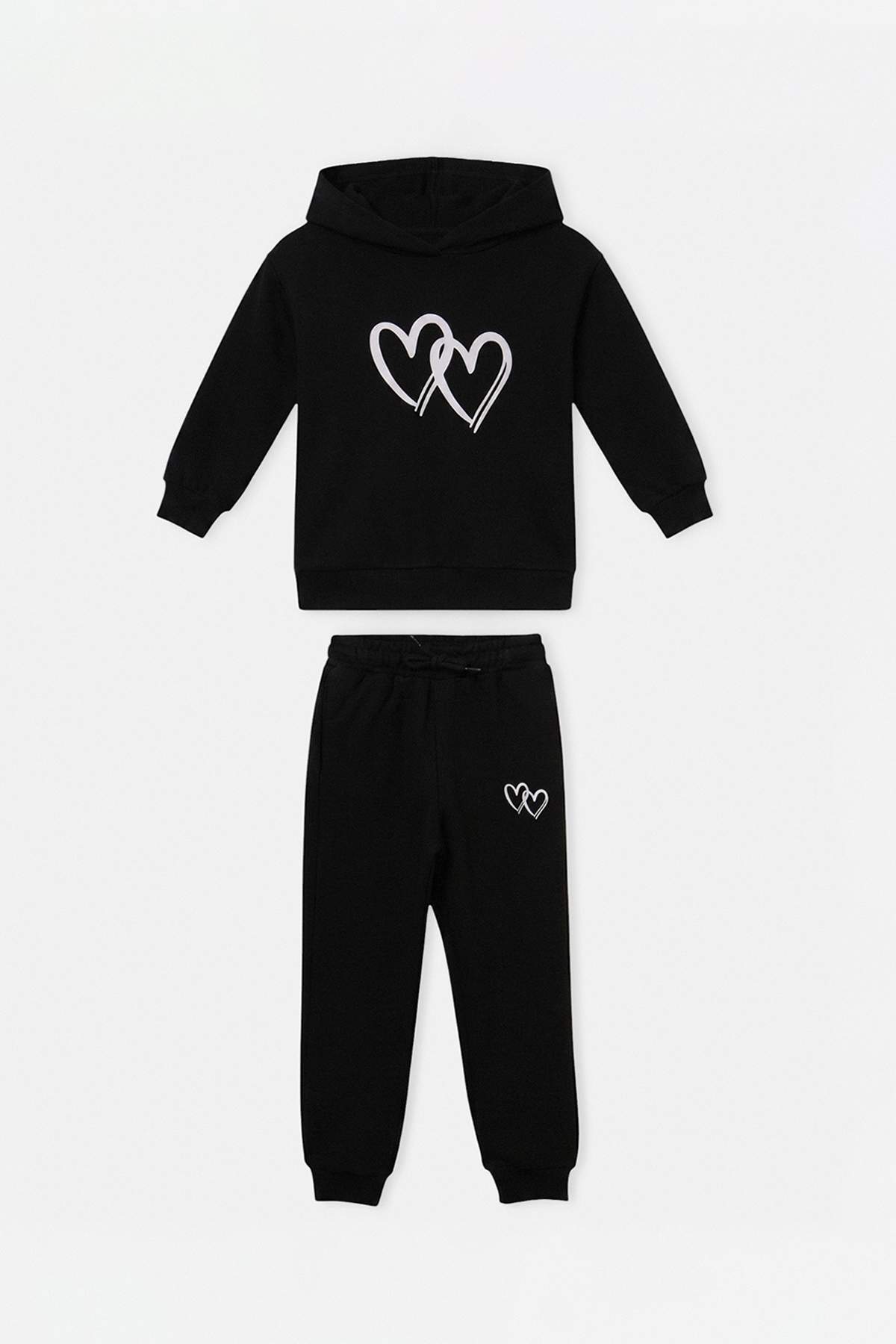 Trendyolmilla Kids Siyah Pamuklu Kapüşonlu Kalın/İçi Polarlı Sweatshirt ve Eşofman Alt Üst Takım TKDAW27AU00023