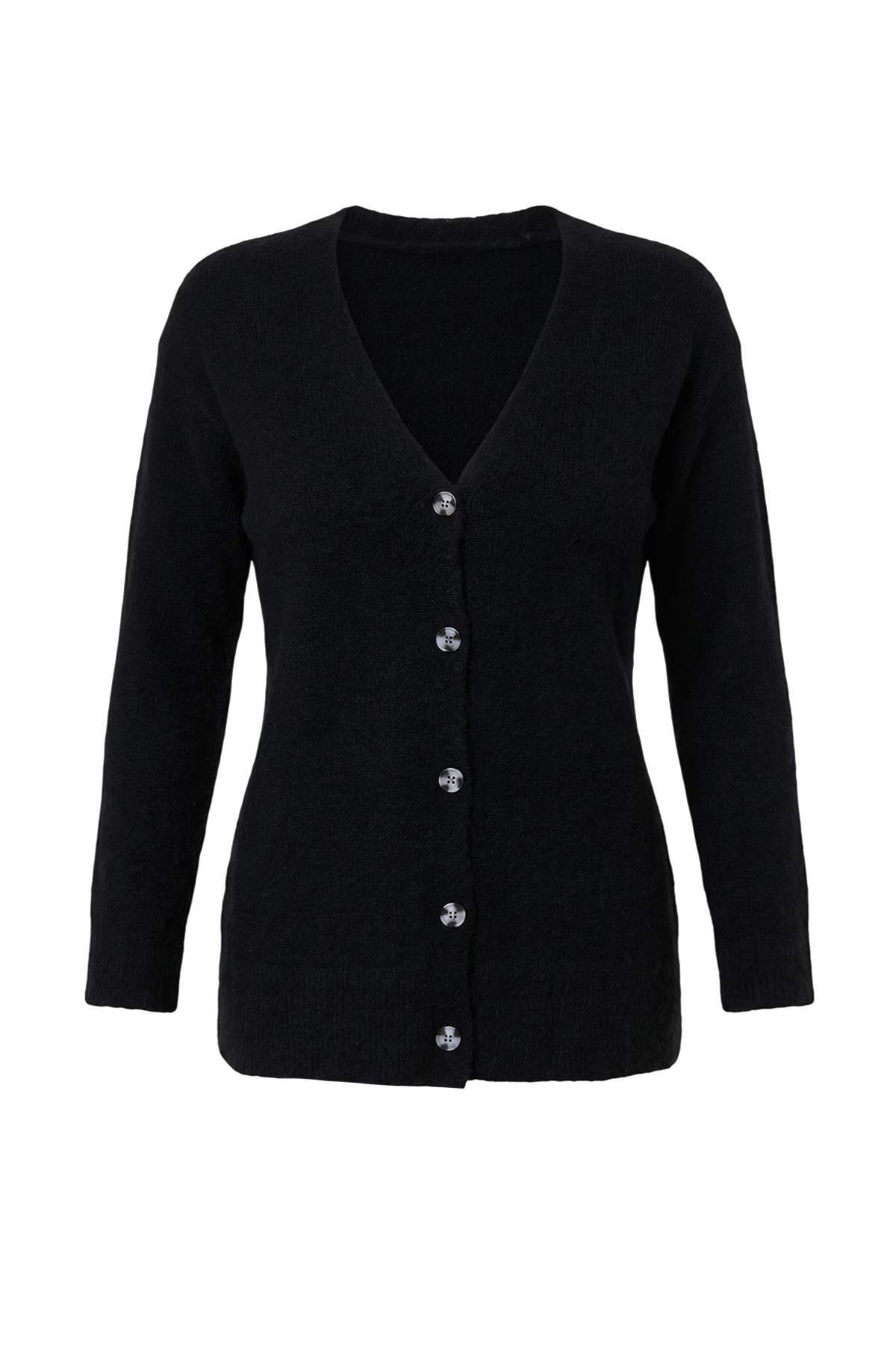 Trendyolmilla Wardrobe Essentials Siyah Yumuşak Dokulu V Yaka Oversize Triko Hırka TWOAW27HI00100