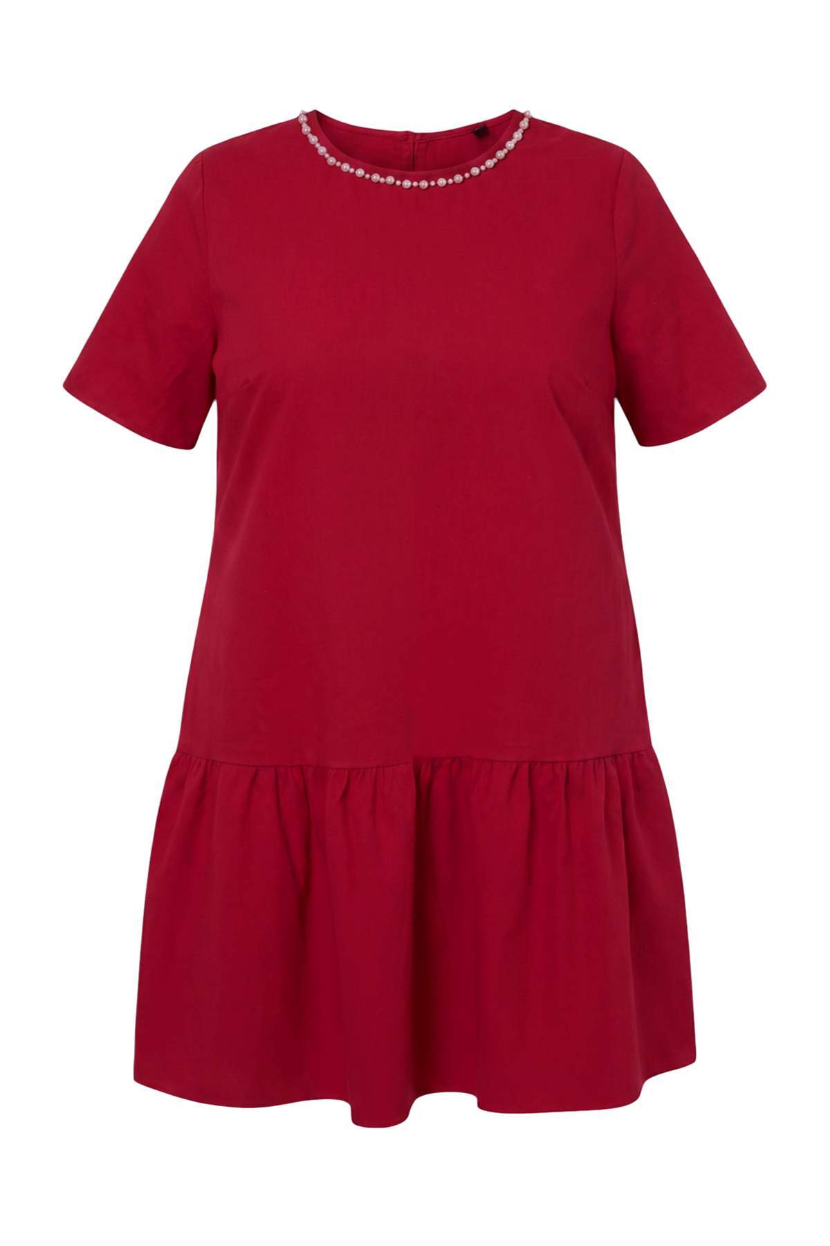 Trendyolmilla Curve Bordo Dokuma Büyük Beden Elbise TBBAW27AH00068
