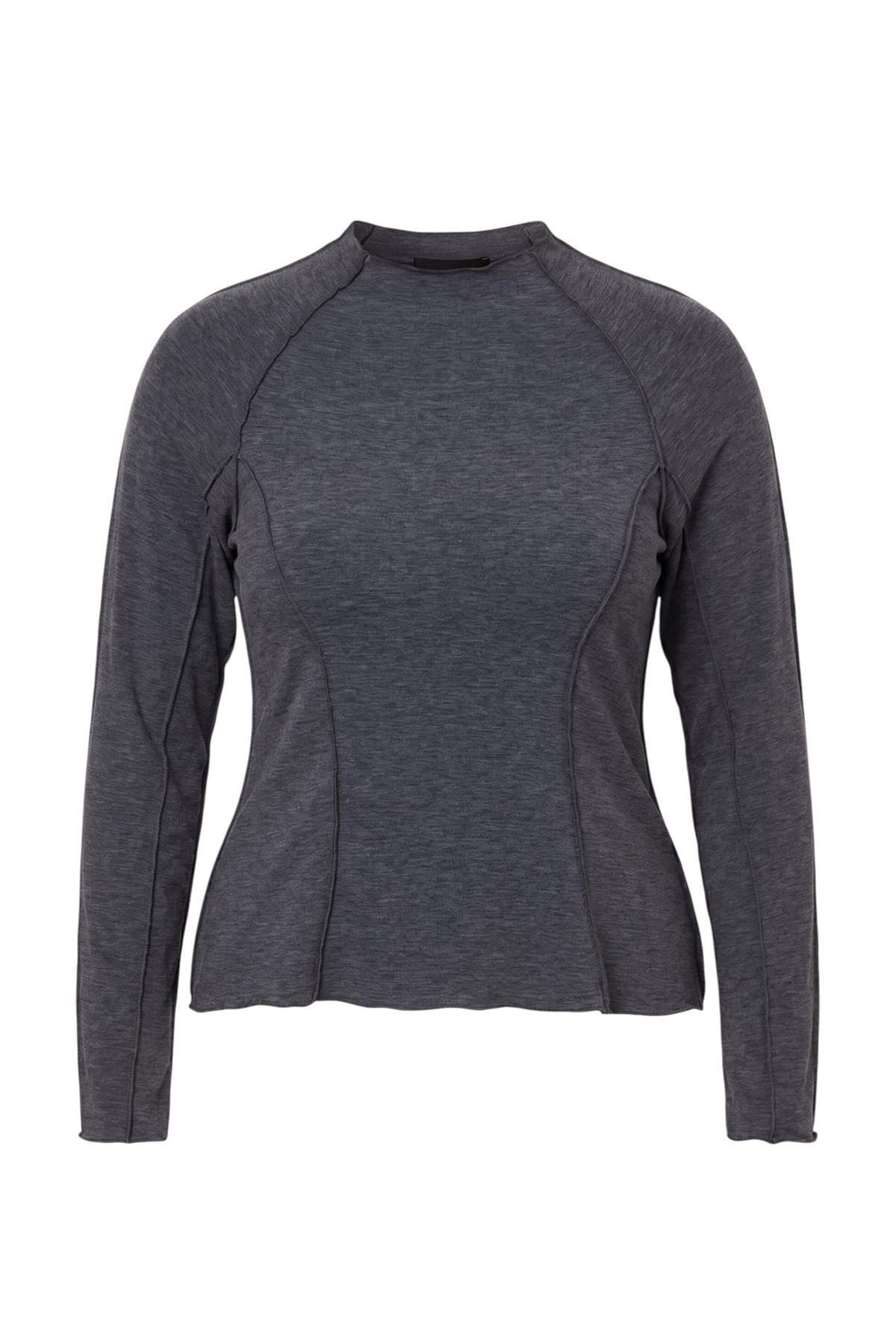 Trendyolmilla Curve Antrasit Nervür Dikişli Fitted/Vücuda Oturan Örme Bluz TBBAW27AF00054