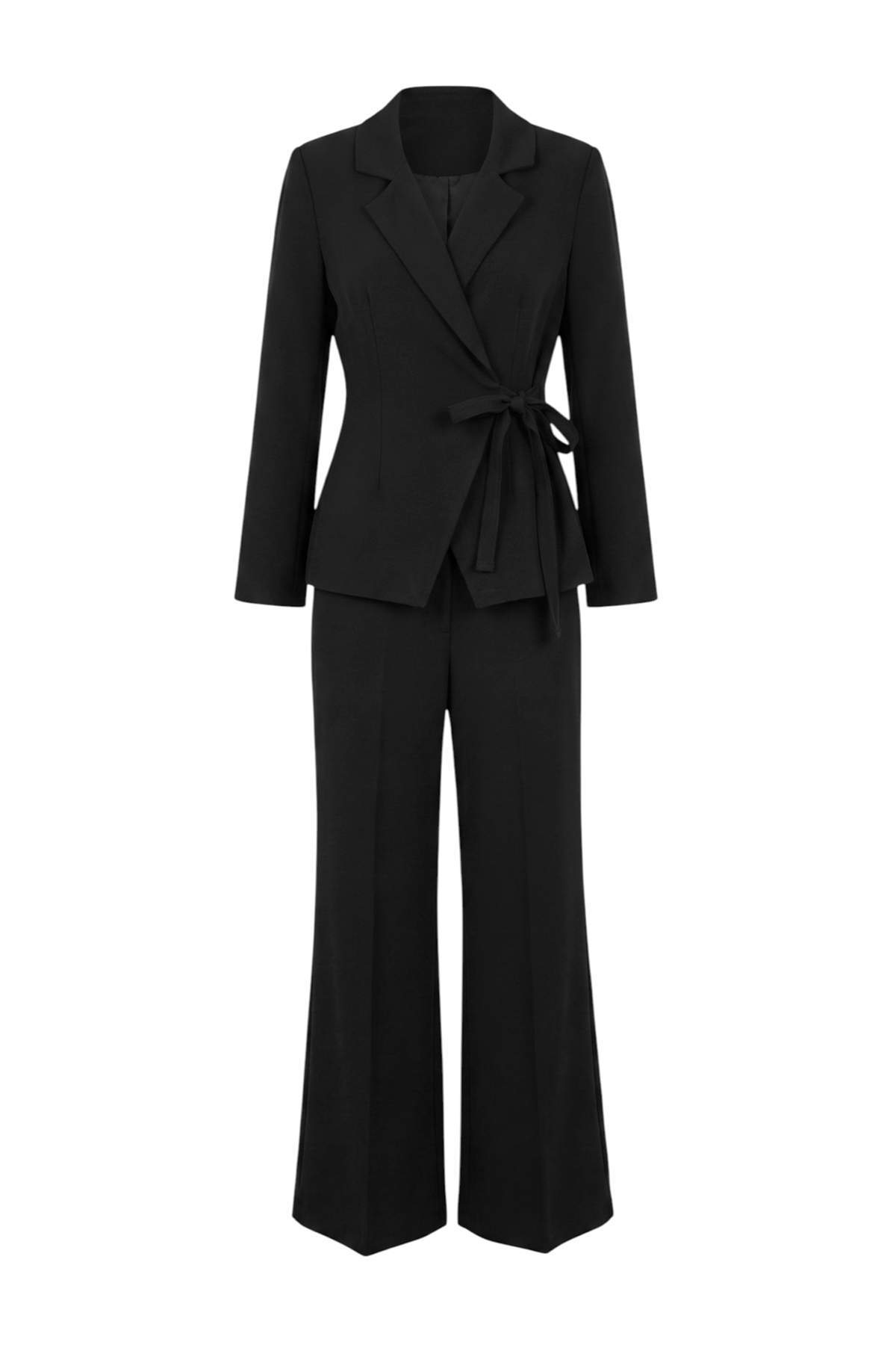 Trendyolmilla Modest Siyah Kruvaze Ceket Pantolon Dokuma Alt - Üst Takım TCTAW27US00036