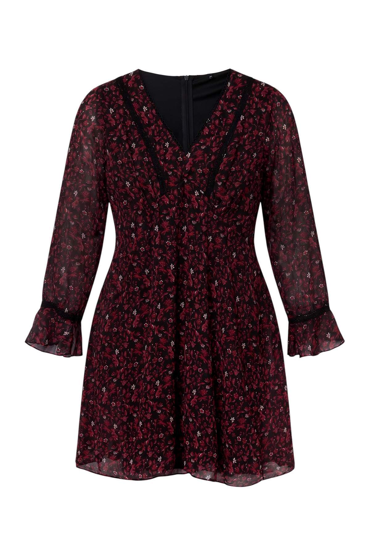 Trendyolmilla Curve Bordo Dokuma Büyük Beden Elbise TBBAW27AH00010